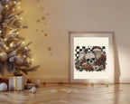 Gothic skull Santa Christmas collage wall art in a festive interior