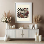 Spooky Halloween Christmas collage print styled on a cabinet