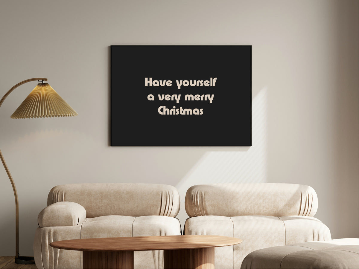 Have Yourself a Very Merry Christmas minimalist wall art in a living room