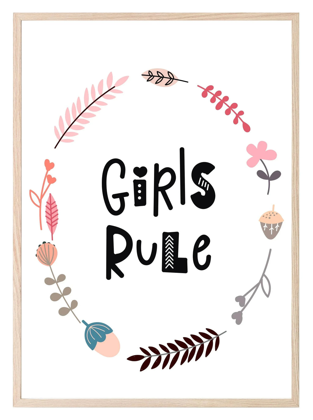 Girls Rule Print | With Or Without Border | Scandi Inspired Kids Wall Art - Larosier Prints