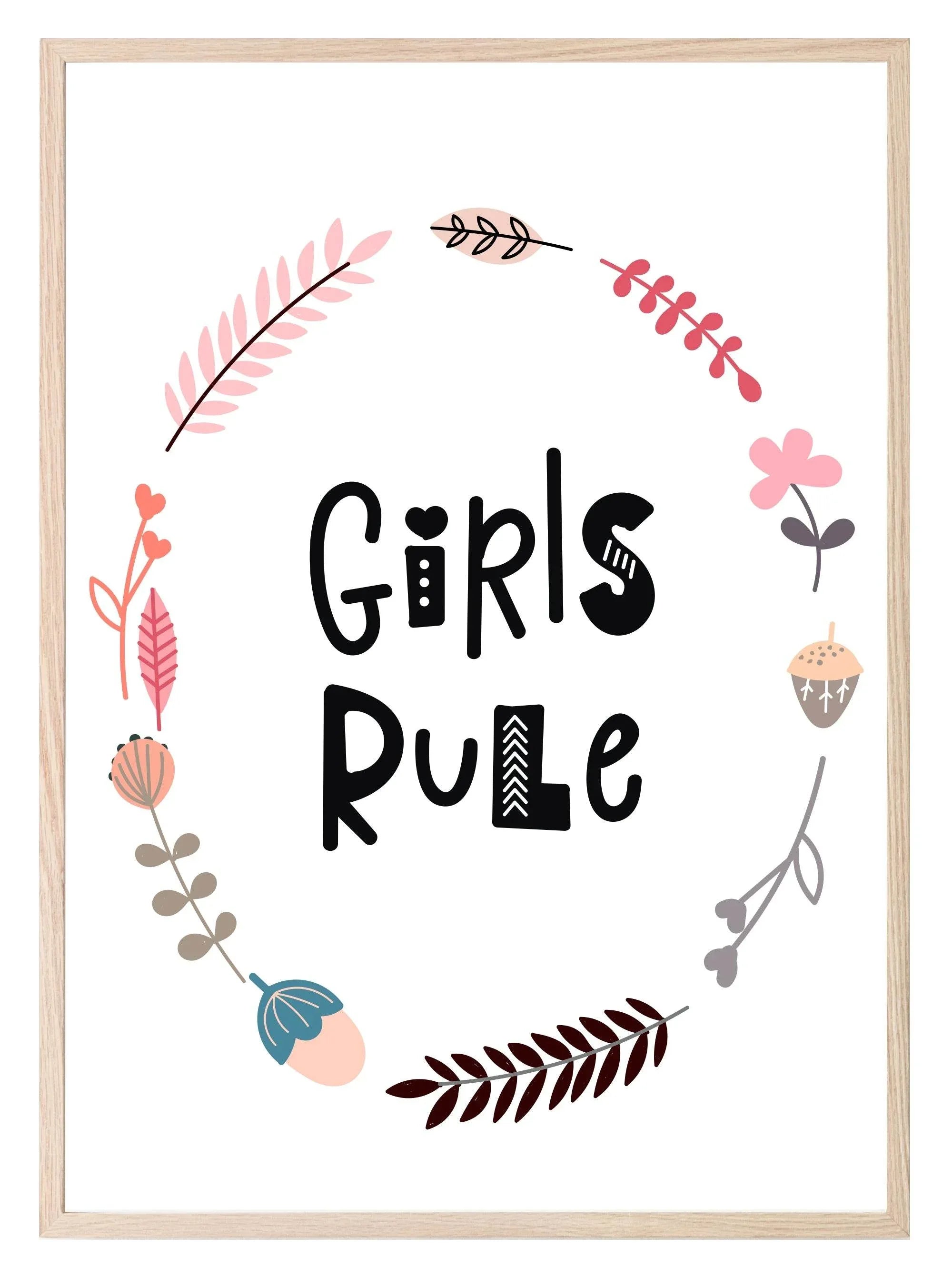 Girls Rule Print | With Or Without Border | Scandi Inspired Kids Wall Art - Larosier Prints