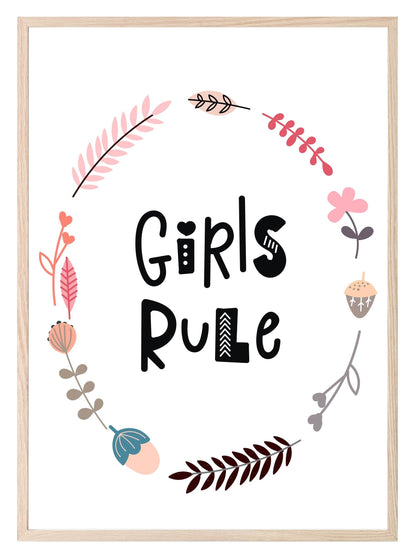 Girls Rule Print | With Or Without Border | Scandi Inspired Kids Wall Art