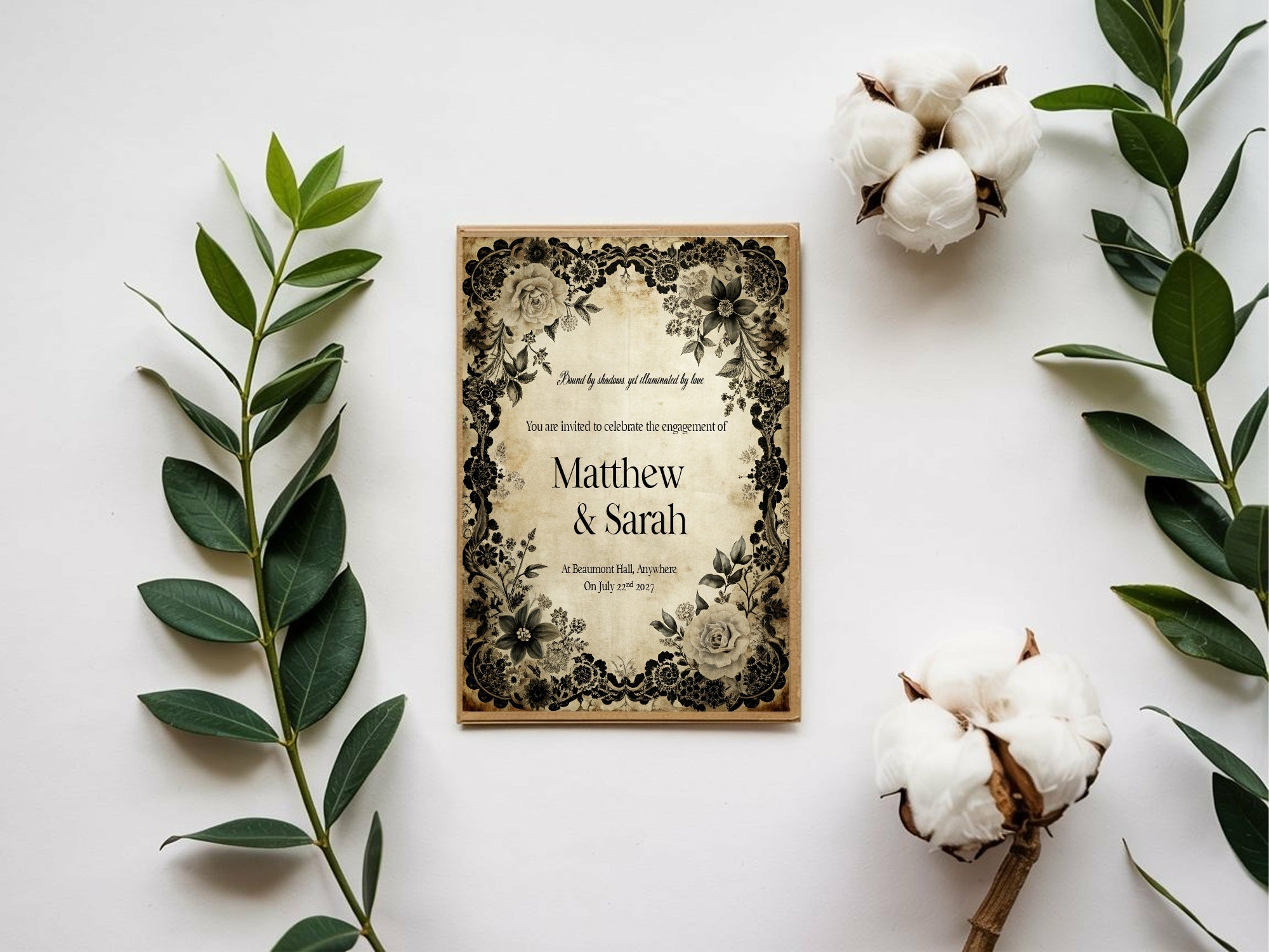 Gothic Engagement Welcome Party Sign | Black Rose