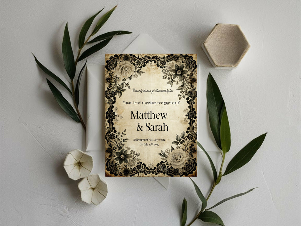 Gothic Engagement Welcome Party Sign | Black Rose