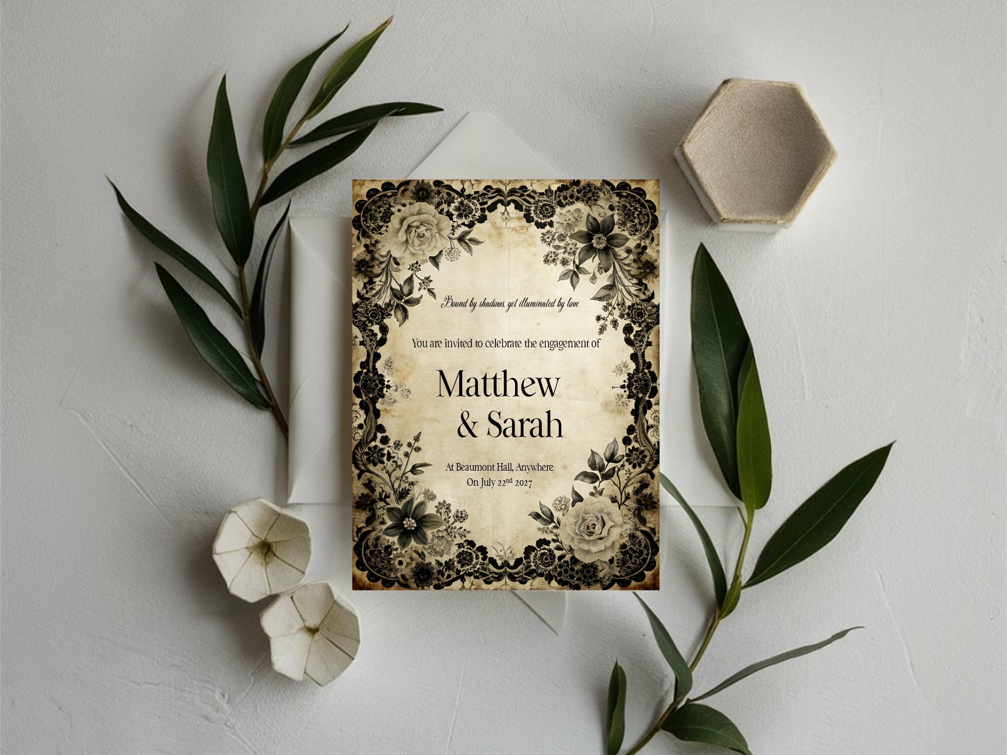 Gothic Engagement Welcome Party Sign | Black Rose
