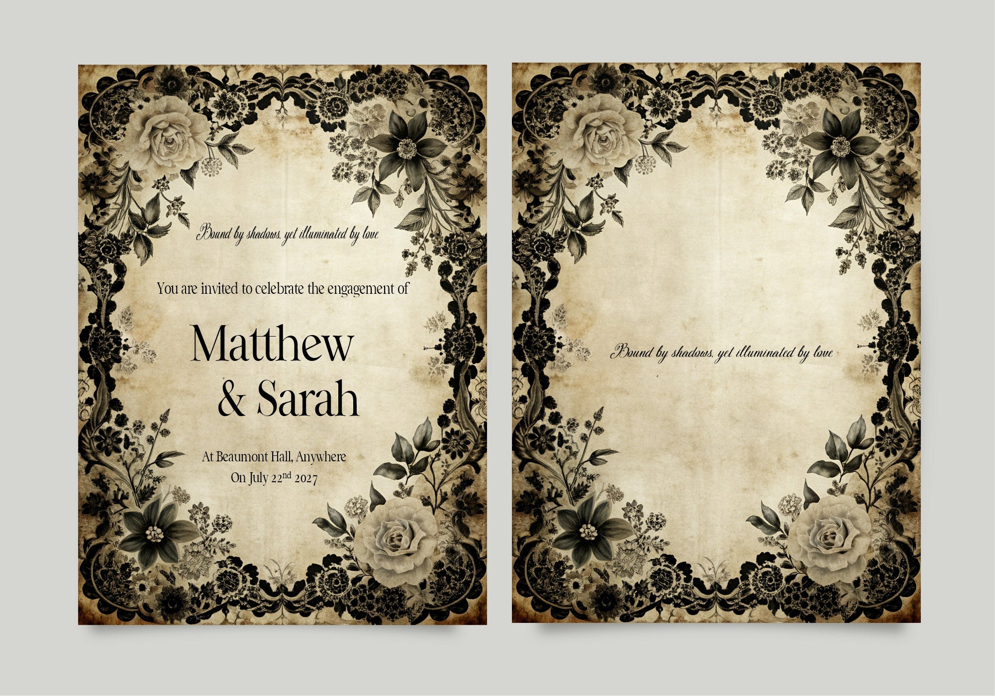 Gothic Engagement Welcome Party Sign | Black Rose