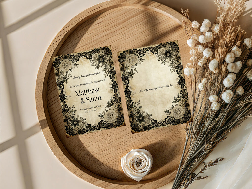 Gothic Engagement Party Invitations | Black Rose