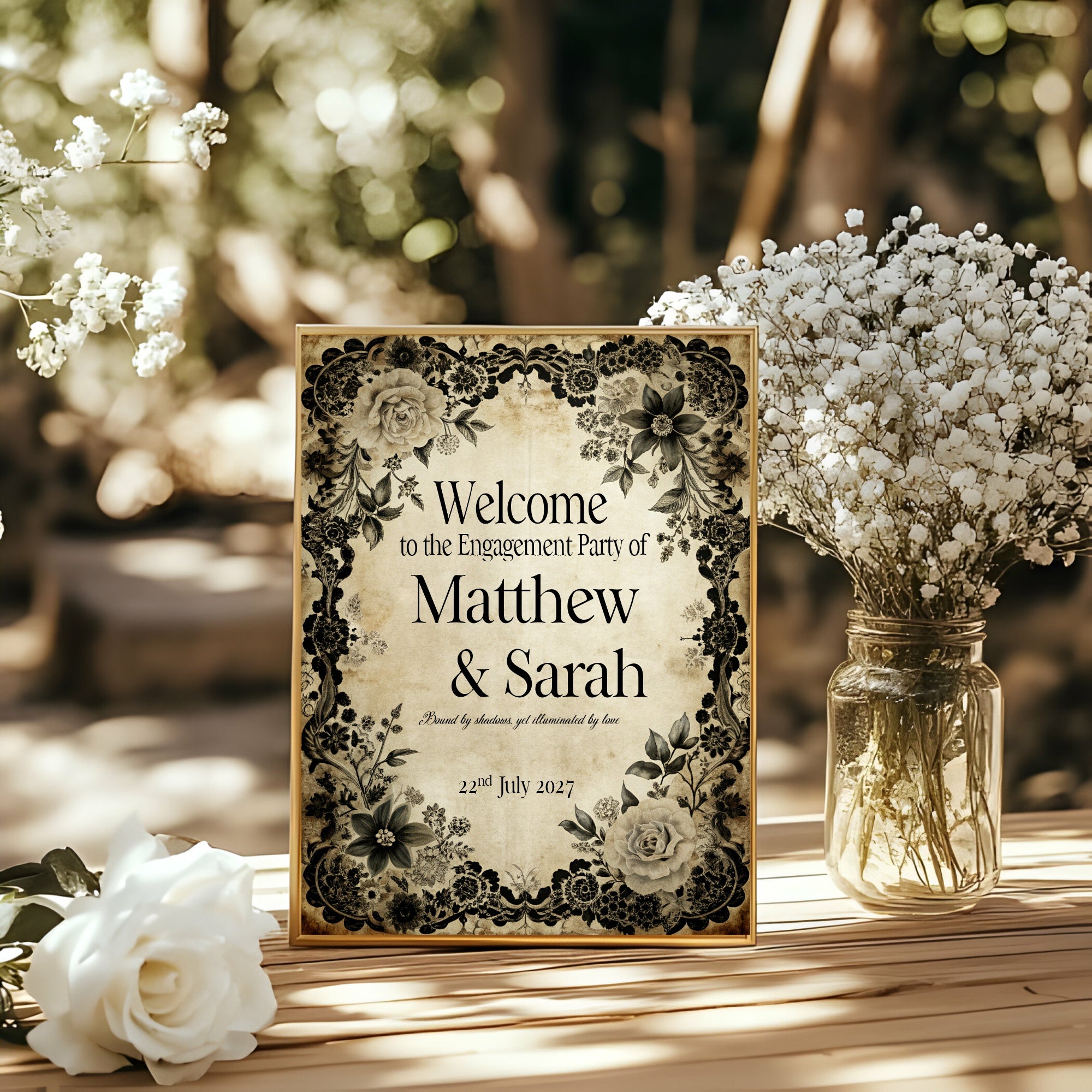 Gothic Engagement Party Invitations | Black Rose