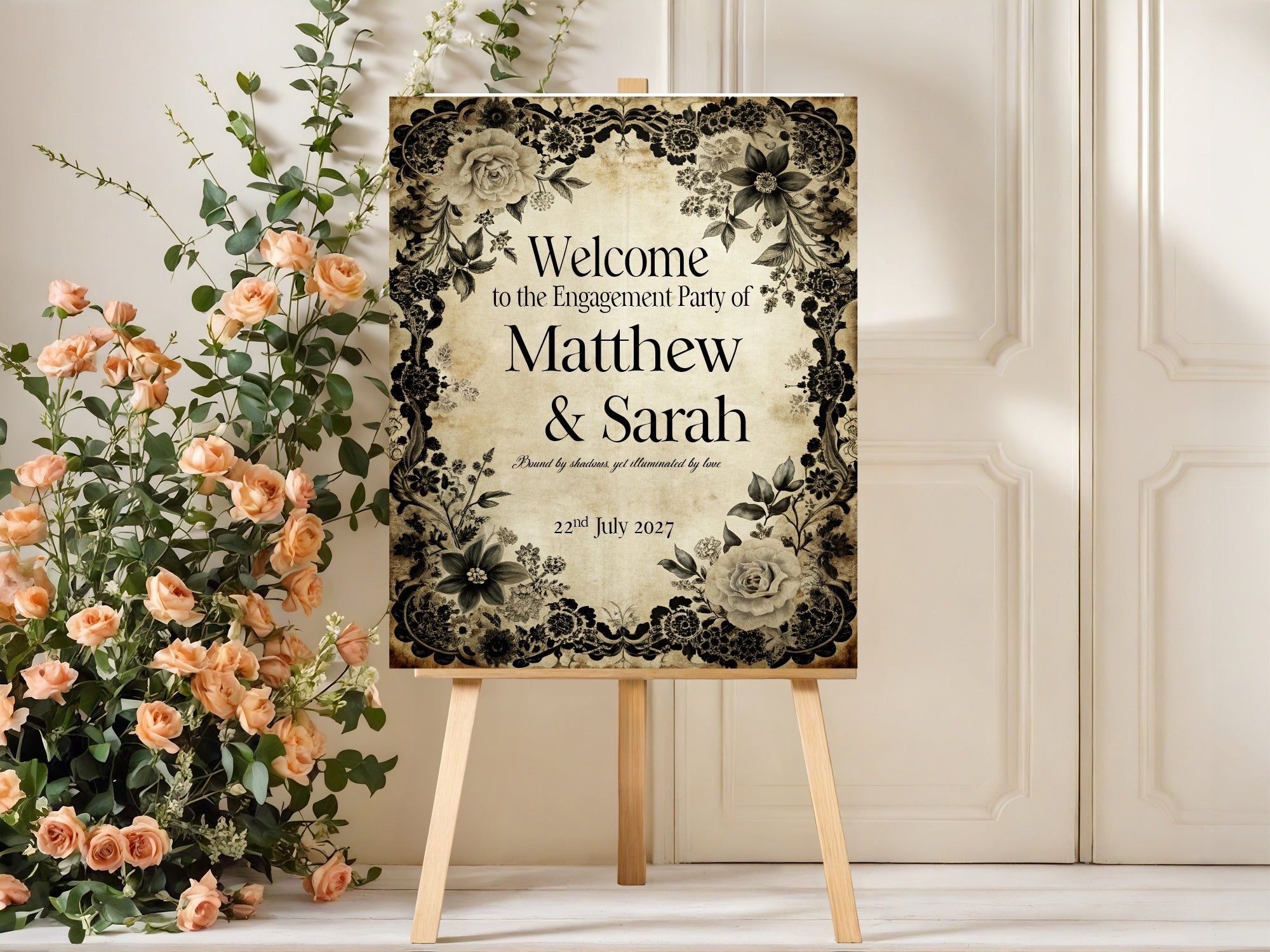Gothic Engagement Party Invitations | Black Rose