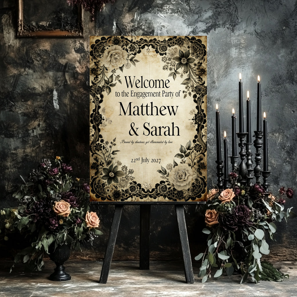 Gothic Engagement Party Invitations | Black Rose