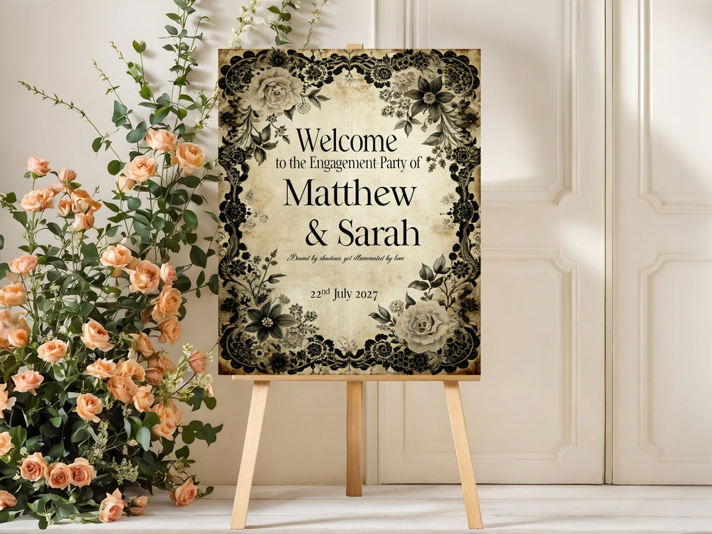 Gothic Engagement Welcome Party Sign | Black Rose