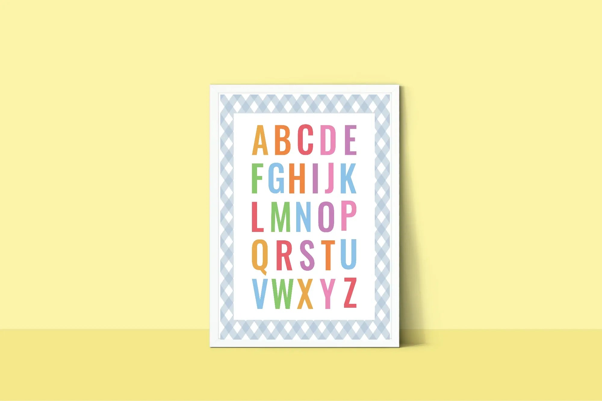 Pastel Plaid Alphabet Educational Wall Art Poster | Blue, Pink or Mint Green - Larosier Prints