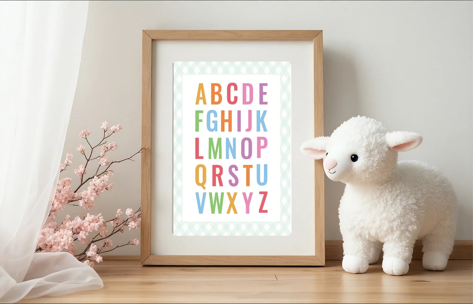Pastel Plaid Alphabet Educational Wall Art Poster | Blue, Pink or Mint Green - Larosier Prints