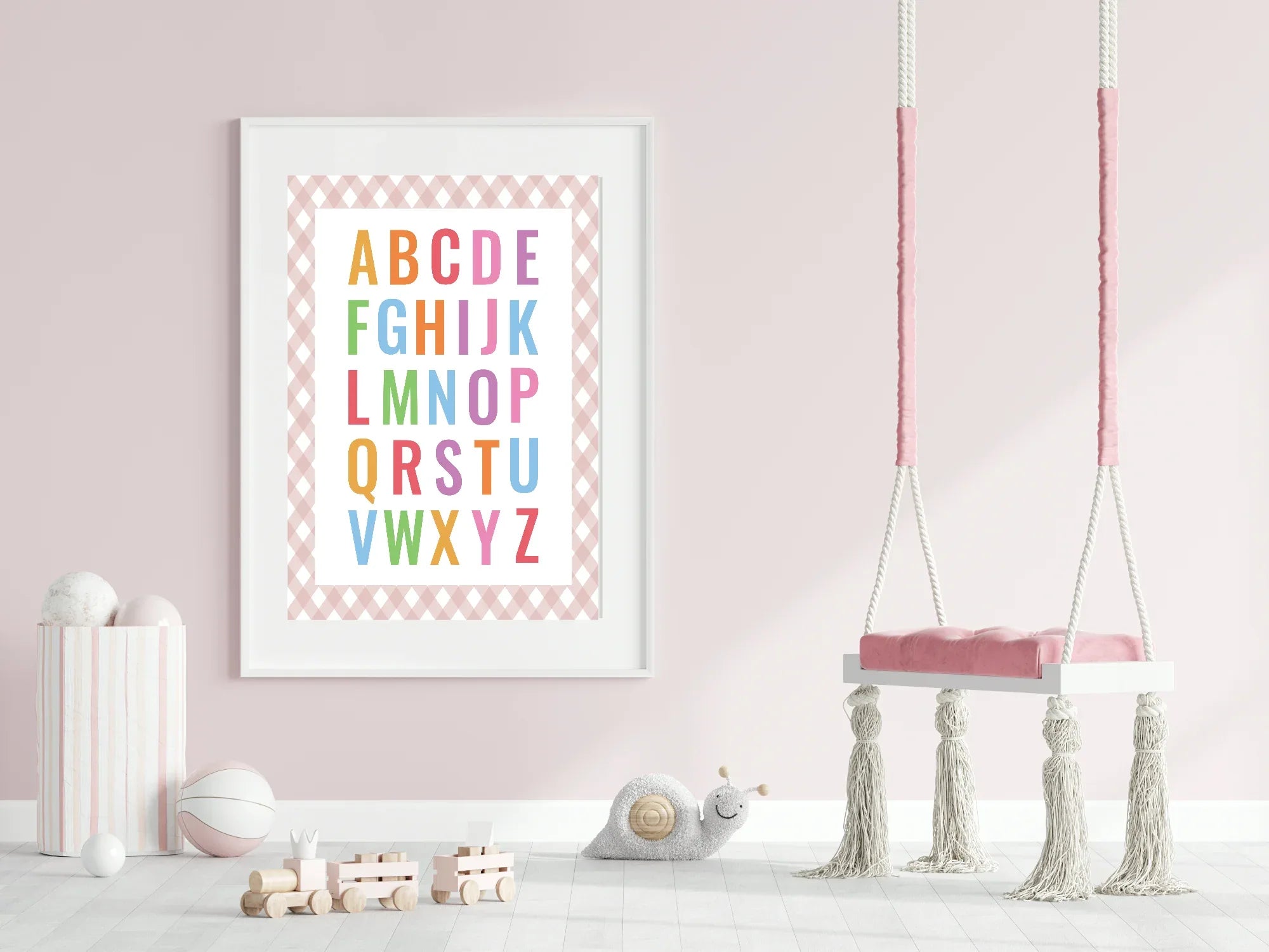 Pastel Plaid Alphabet Educational Wall Art Poster | Blue, Pink or Mint Green - Larosier Prints