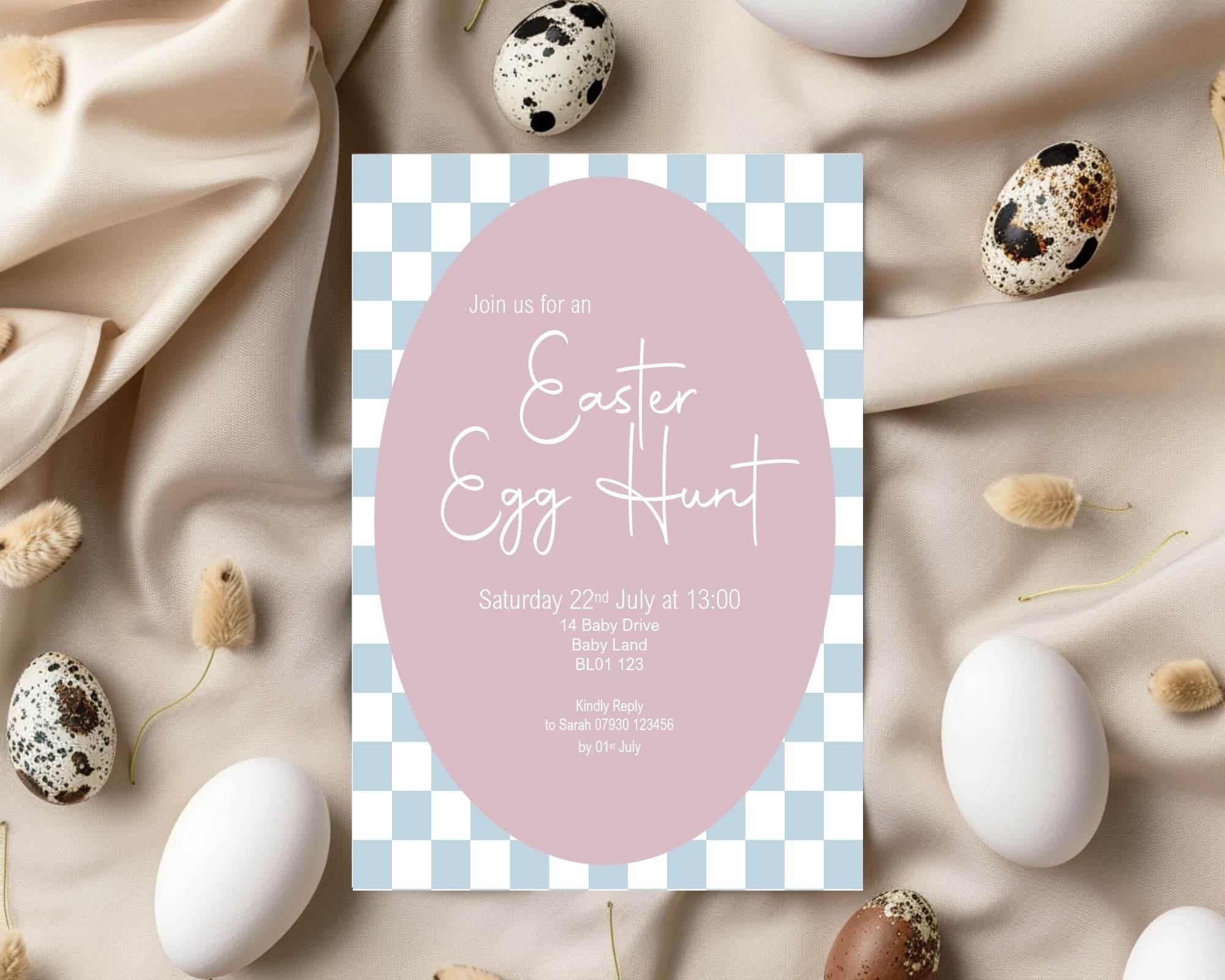 Pastel Checkerboard Easter Egg Hunt Invitations & Envelopes | Pack of 10 - Larosier Prints