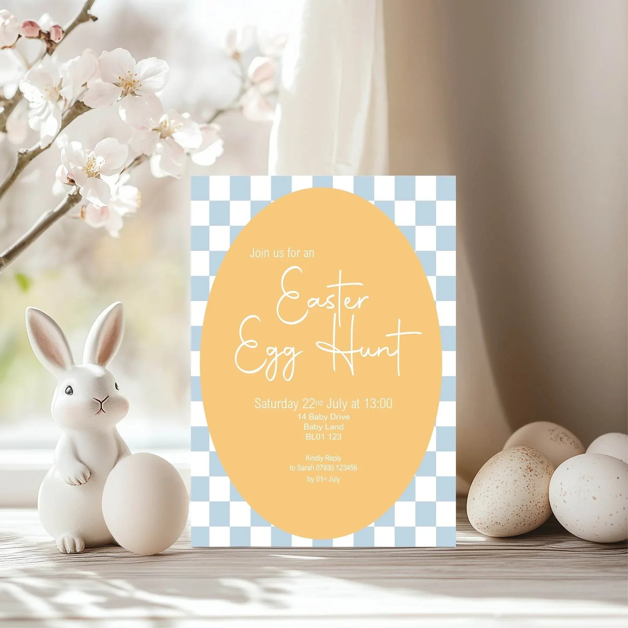 Pastel Checkerboard Easter Egg Hunt Invitations & Envelopes | Pack of 10 - Larosier Prints