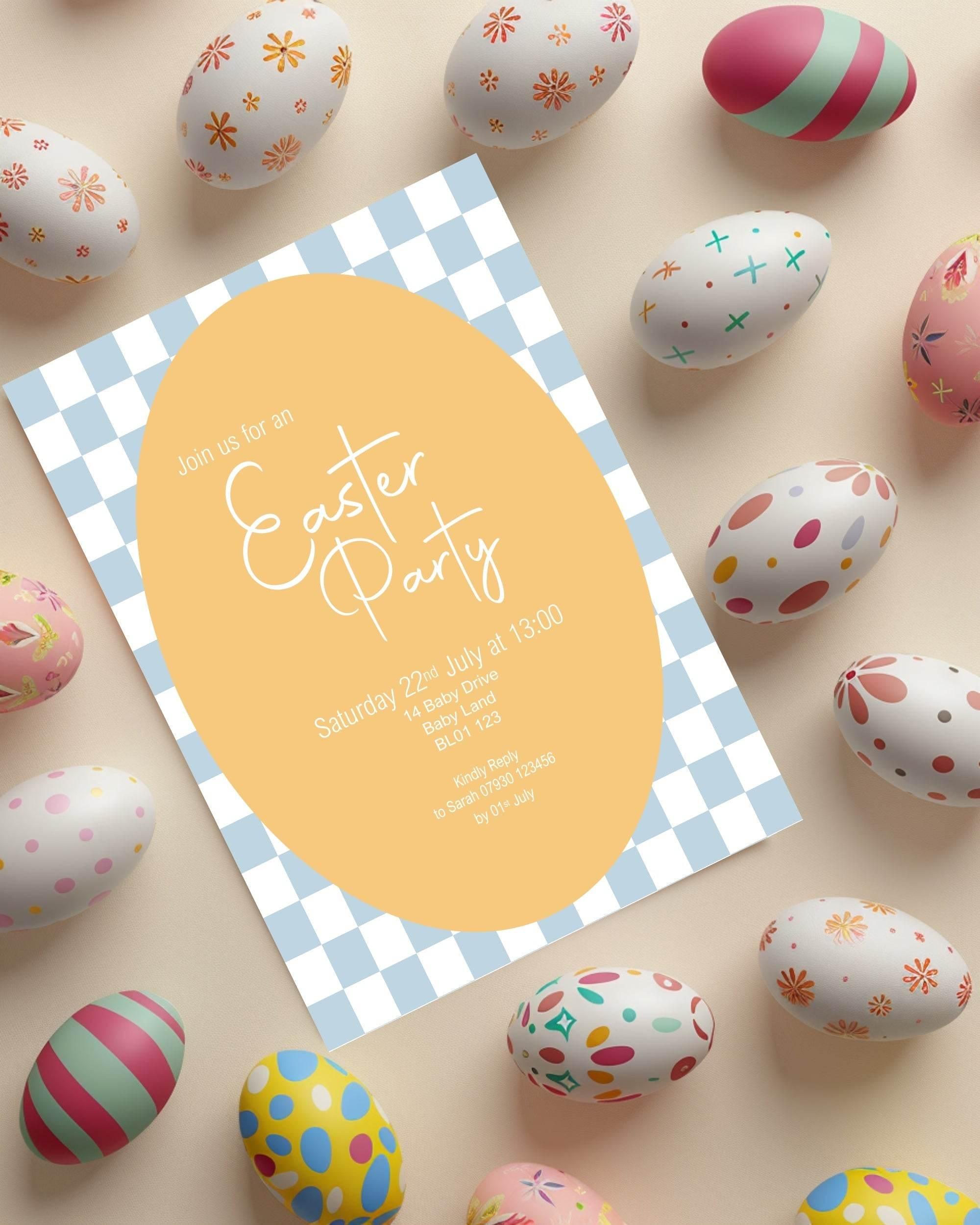 Pastel Checkerboard Easter Party Invitations & Envelopes | Pack of 10 - Larosier Prints