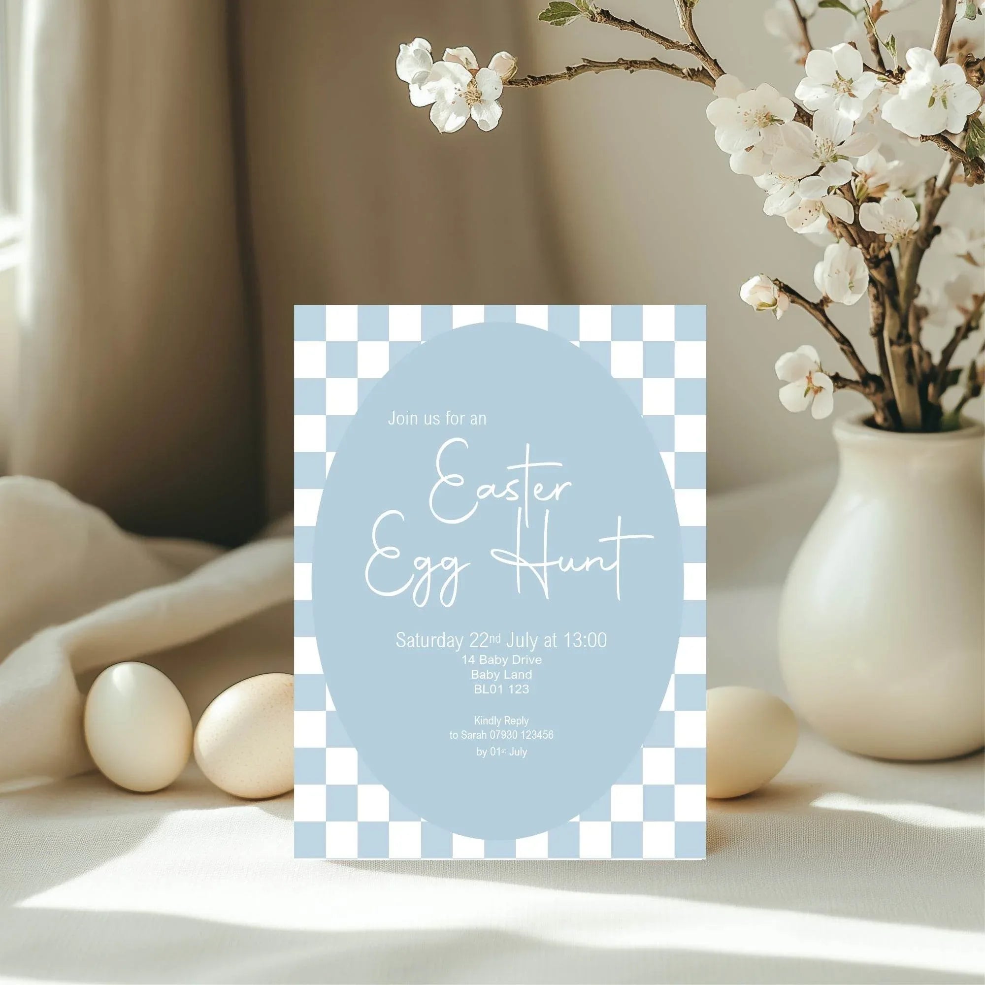 Pastel Checkerboard Easter Egg Hunt Invitations & Envelopes | Pack of 10 - Larosier Prints