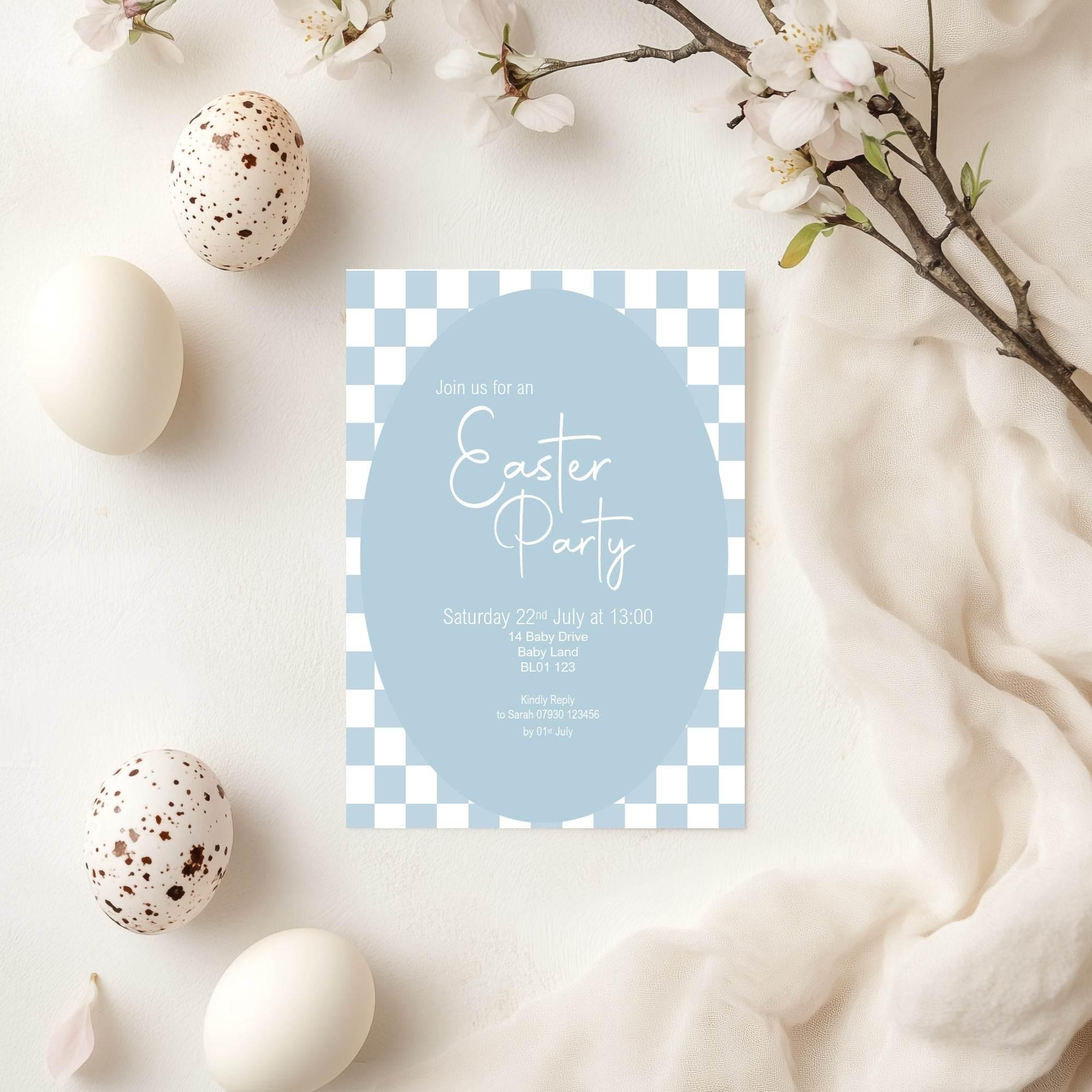 Pastel Checkerboard Easter Party Invitations & Envelopes | Pack of 10 - Larosier Prints