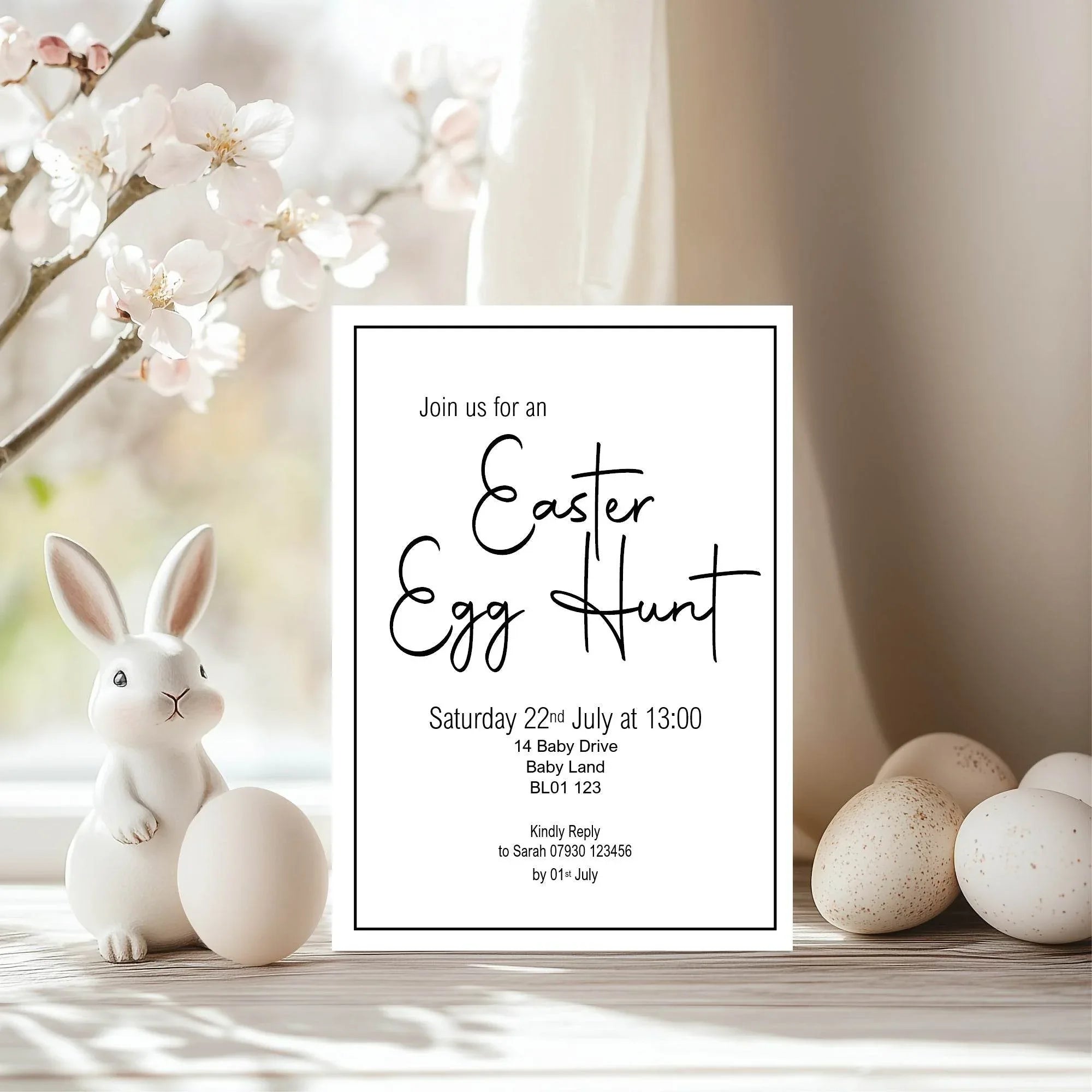 Minimalist Easter Egg Hunt Invitations & Envelopes | Pack of 10 - Larosier Prints