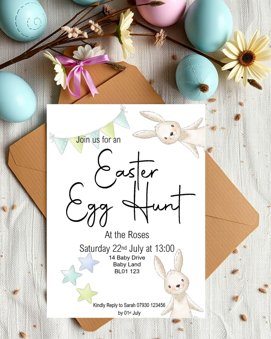 Some Bunny Easter Egg Hunt Invitations & Envelopes | Pack of 10 - Larosier Prints