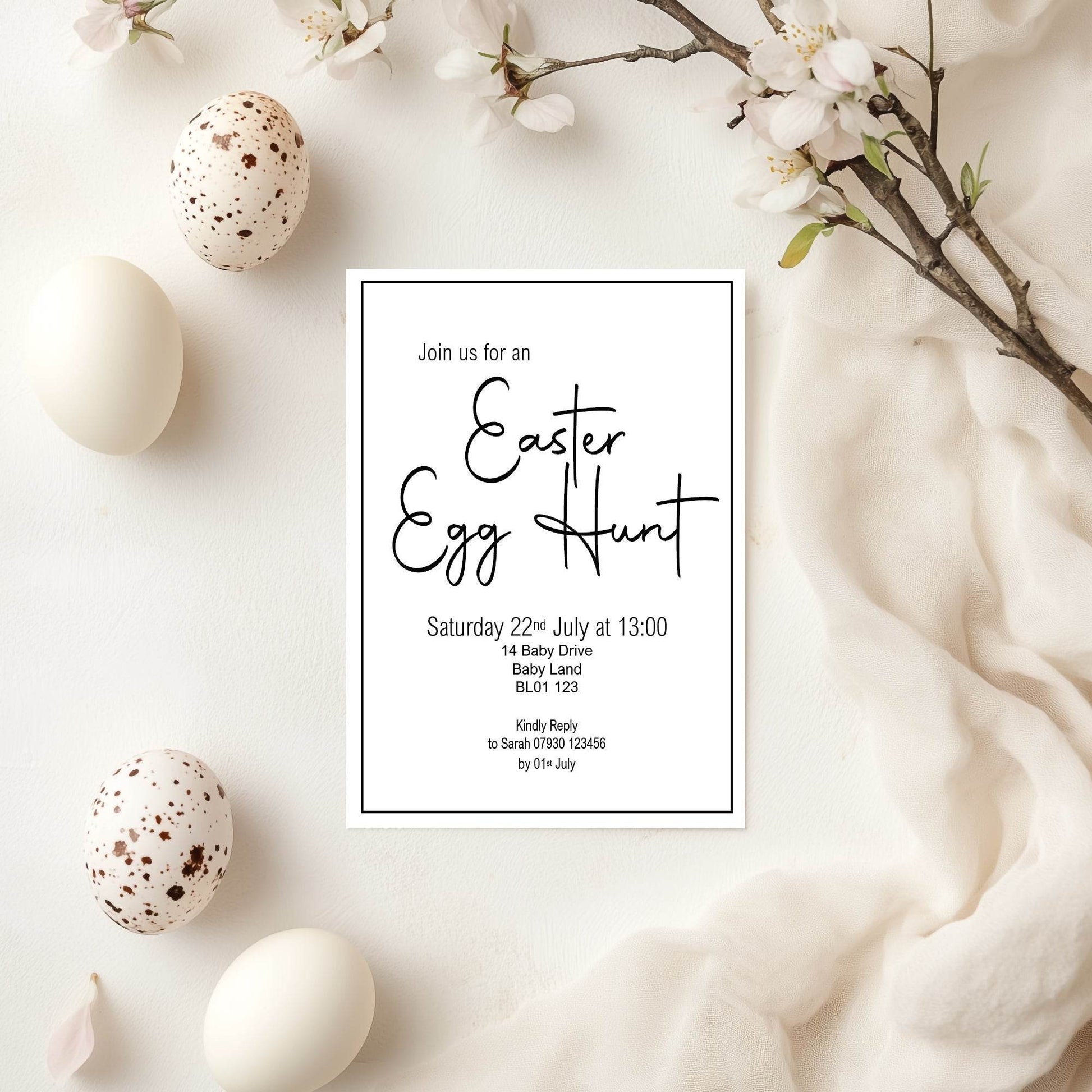 Minimalist Easter Egg Hunt Invitations & Envelopes | Pack of 10
