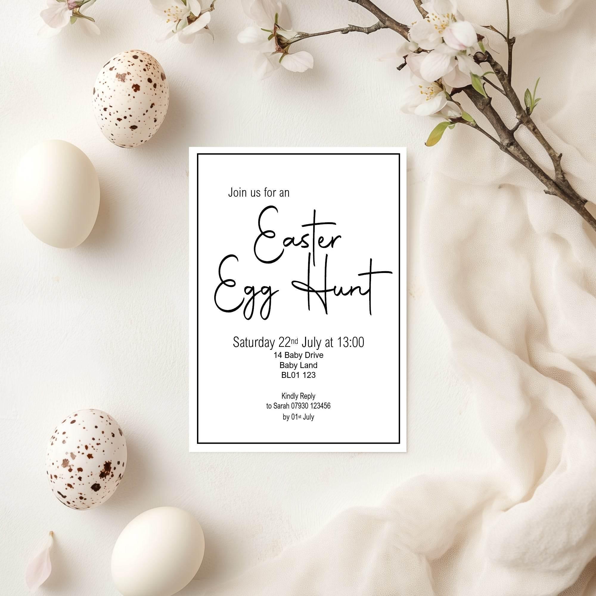 Minimalist Easter Egg Hunt Invitations & Envelopes | Pack of 10 - Larosier Prints