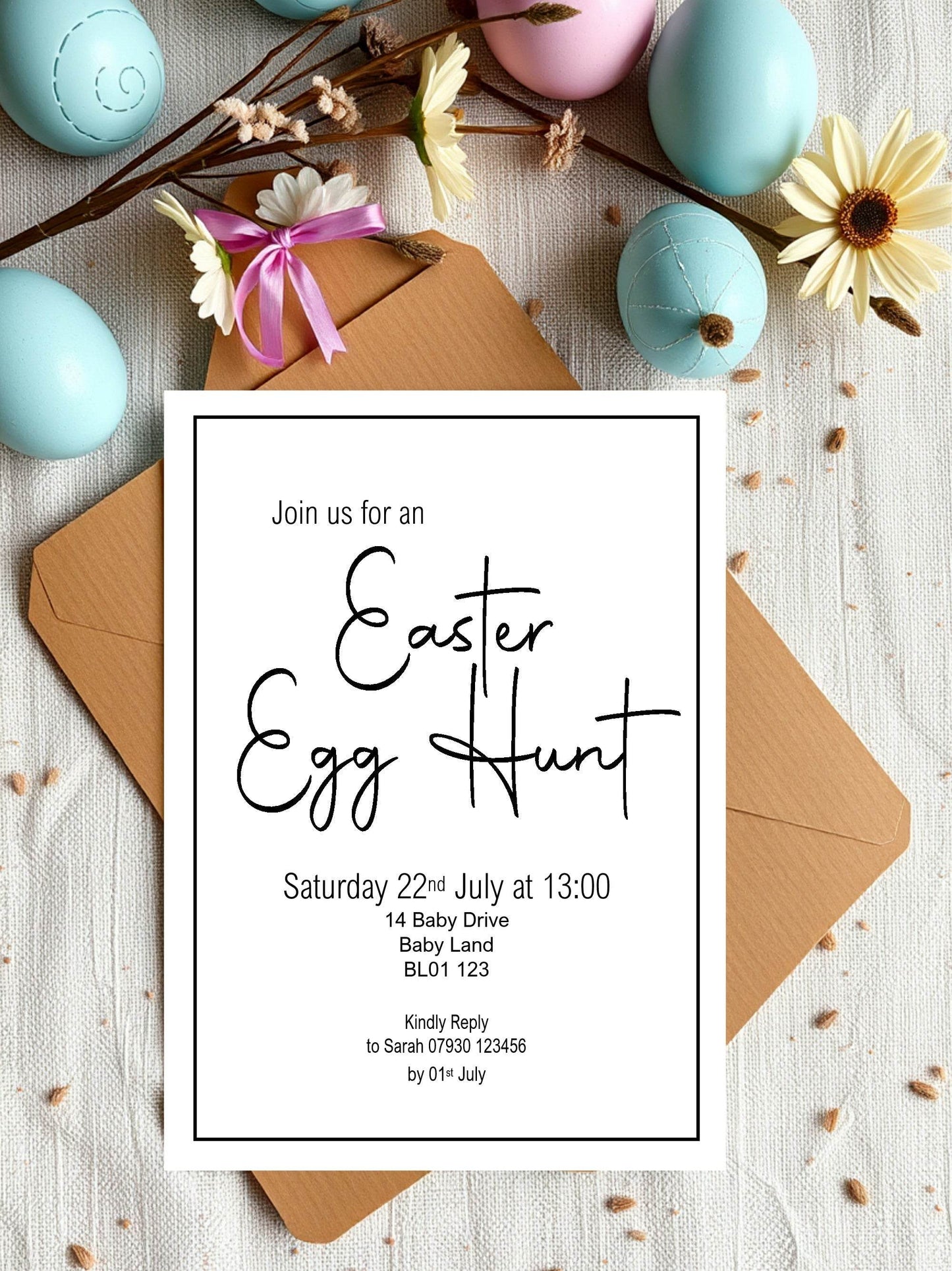 Minimalist Easter Egg Hunt Invitations & Envelopes | Pack of 10