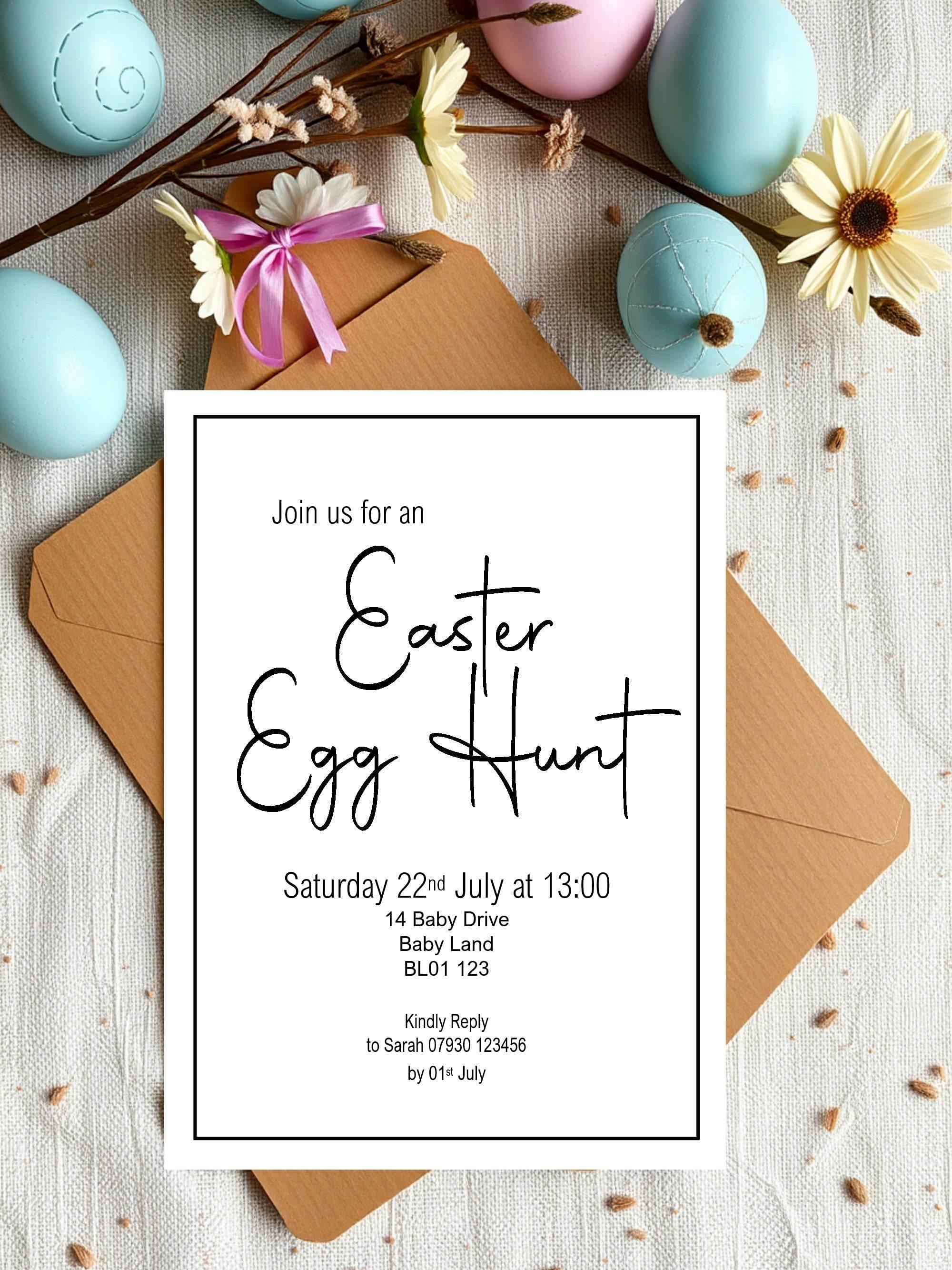 Minimalist Easter Egg Hunt Invitations & Envelopes | Pack of 10 - Larosier Prints