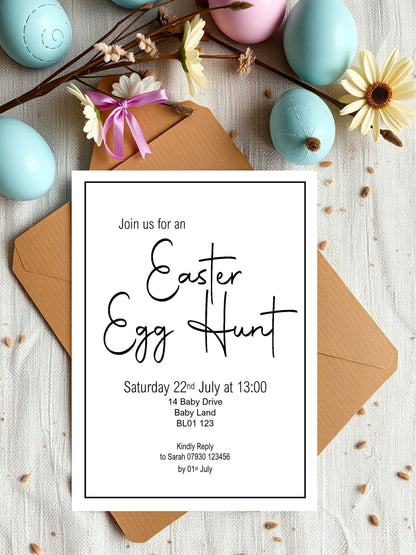 Minimalist Easter Egg Hunt Invitations & Envelopes | Pack of 10