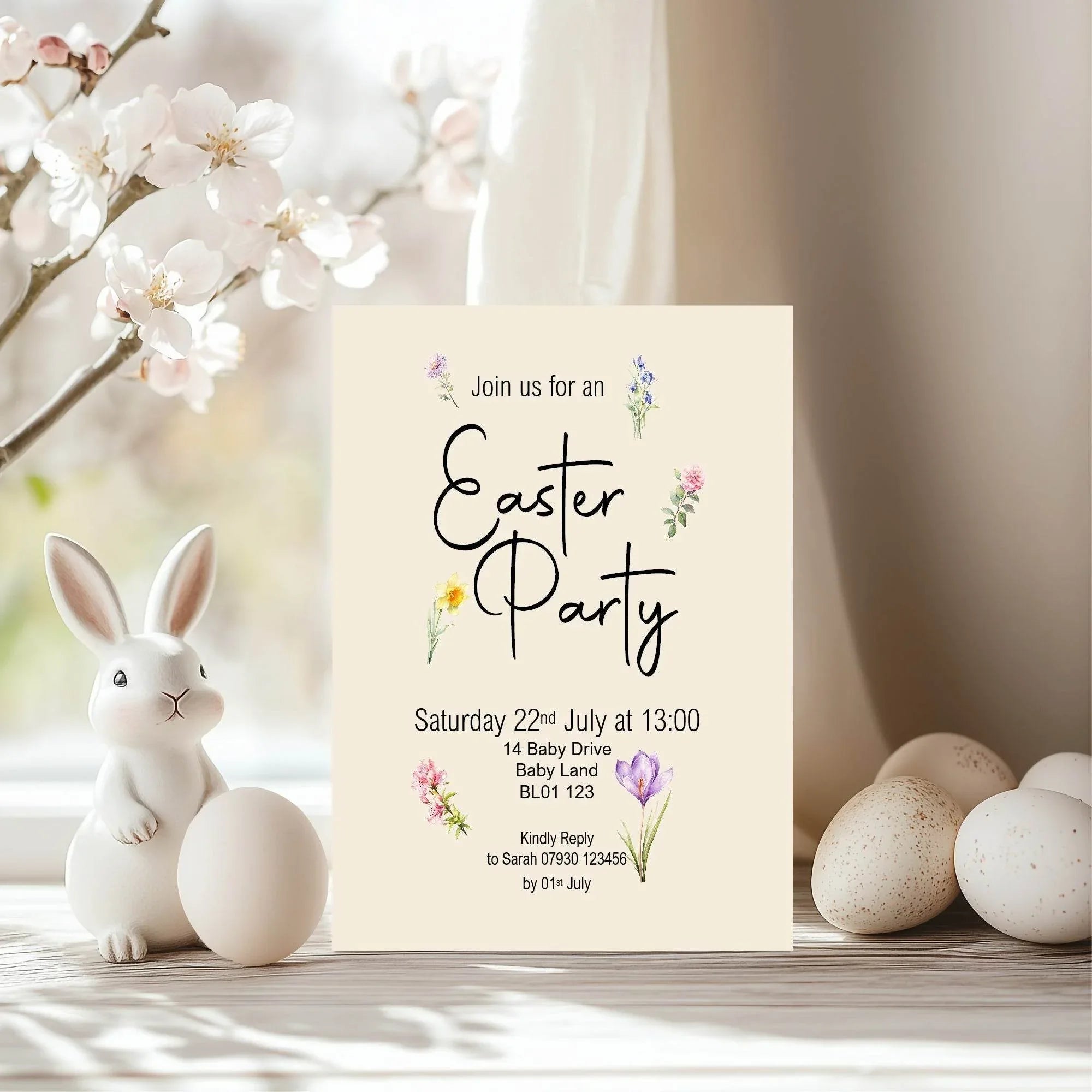 Spring Flowers Easter Party Invitations & Envelopes | Pack of 10 - Larosier Prints
