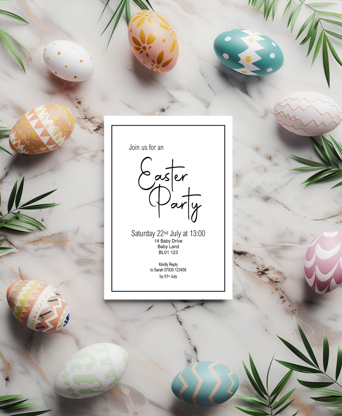 Minimalist Easter Party Invitations & Envelopes | Pack of 10