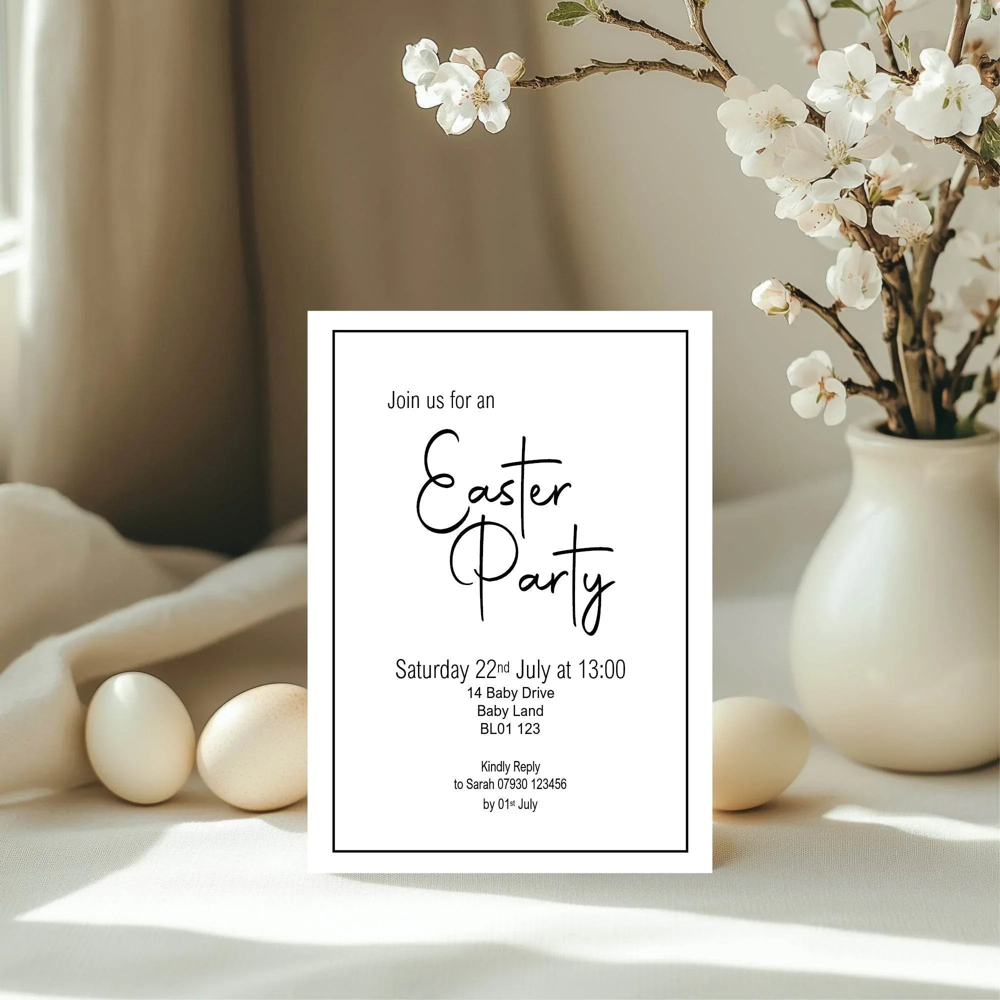 Minimalist Easter Party Invitations & Envelopes | Pack of 10 - Larosier Prints