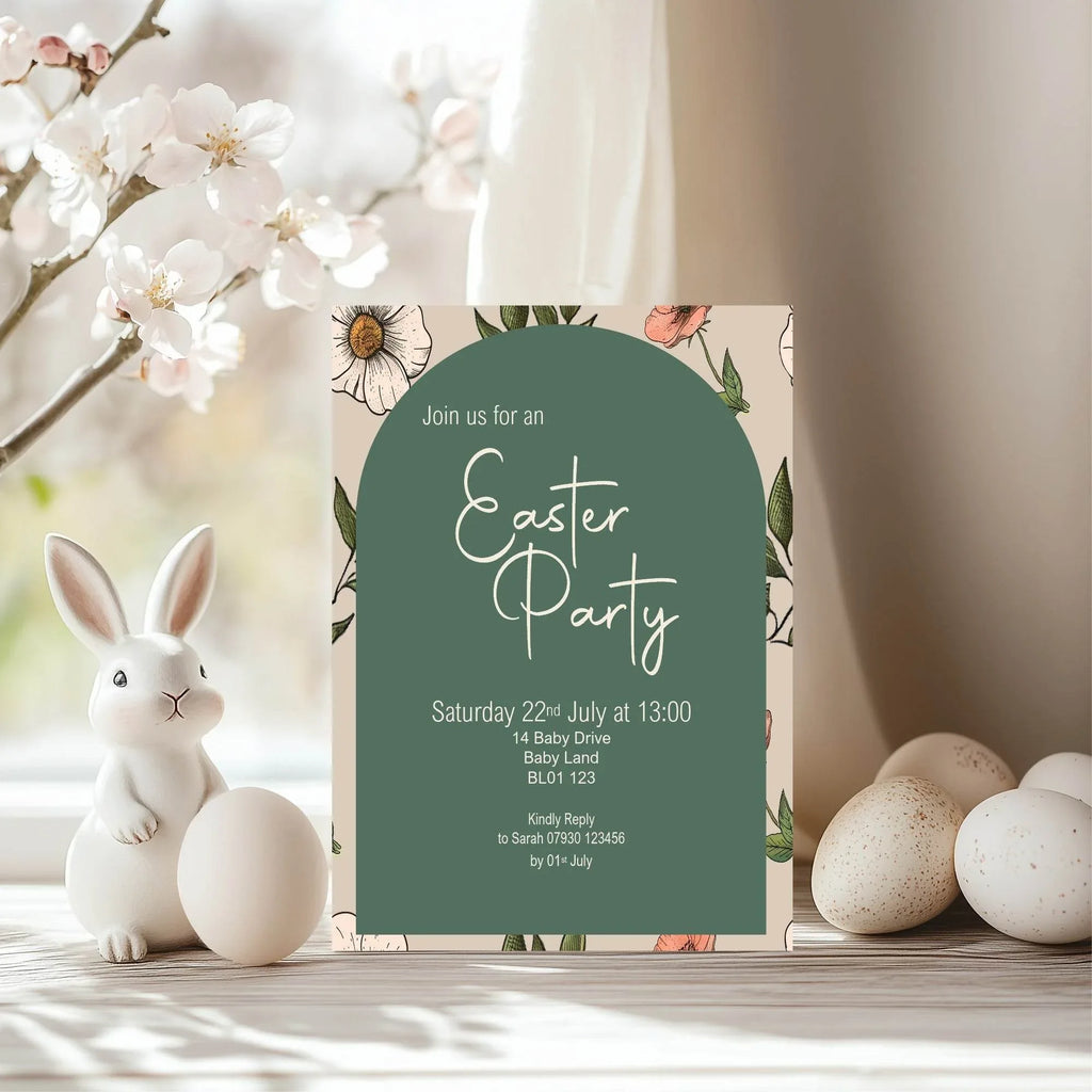 Forest Green Floral Arch Easter Party Invitations & Envelopes | Pack of 10 - Larosier Prints