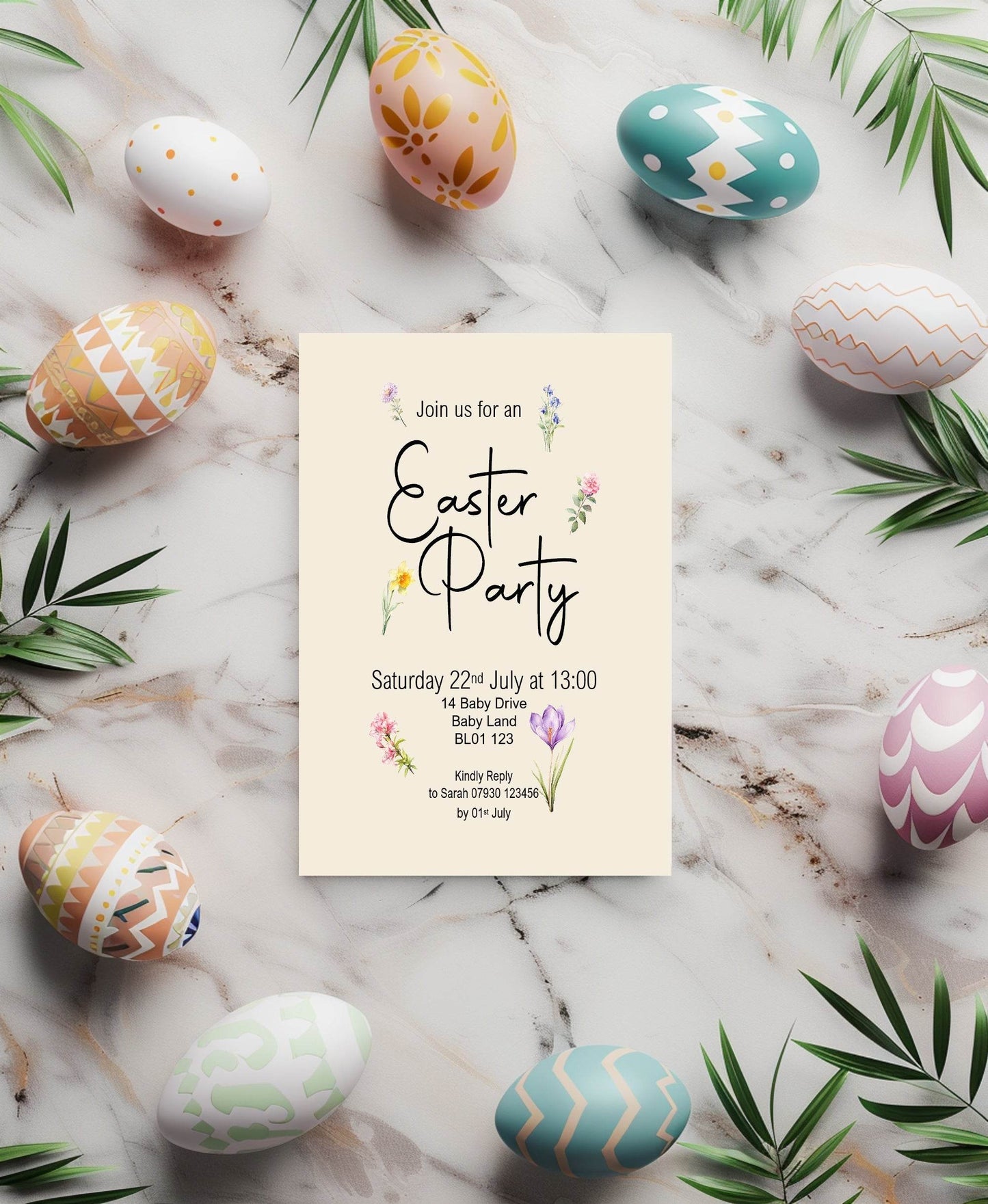 Spring Flowers Easter Party Invitations & Envelopes | Pack of 10
