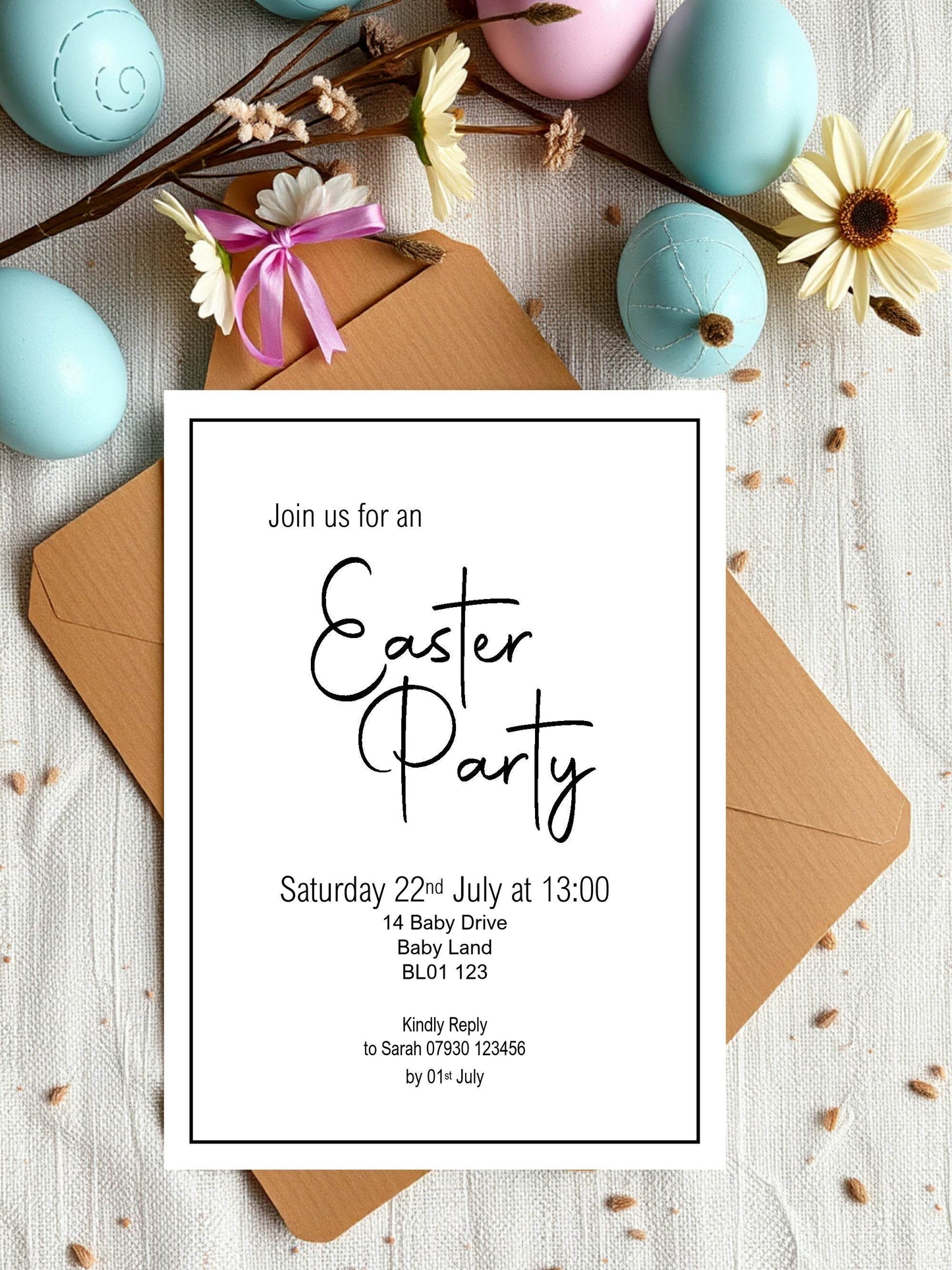Minimalist Easter Party Invitations & Envelopes | Pack of 10