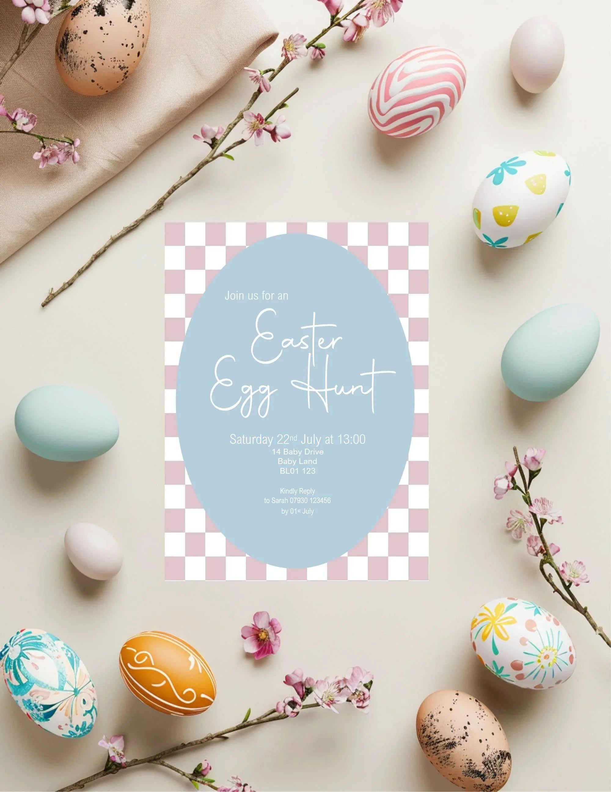 Pastel Checkerboard Easter Egg Hunt Invitations & Envelopes | Pack of 10 - Larosier Prints