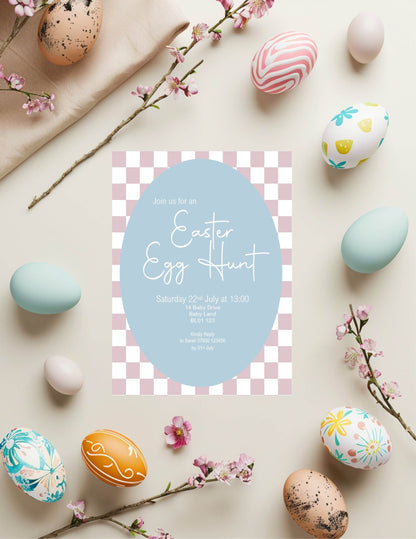 Pastel Checkerboard Easter Egg Hunt Invitations & Envelopes | Pack of 10