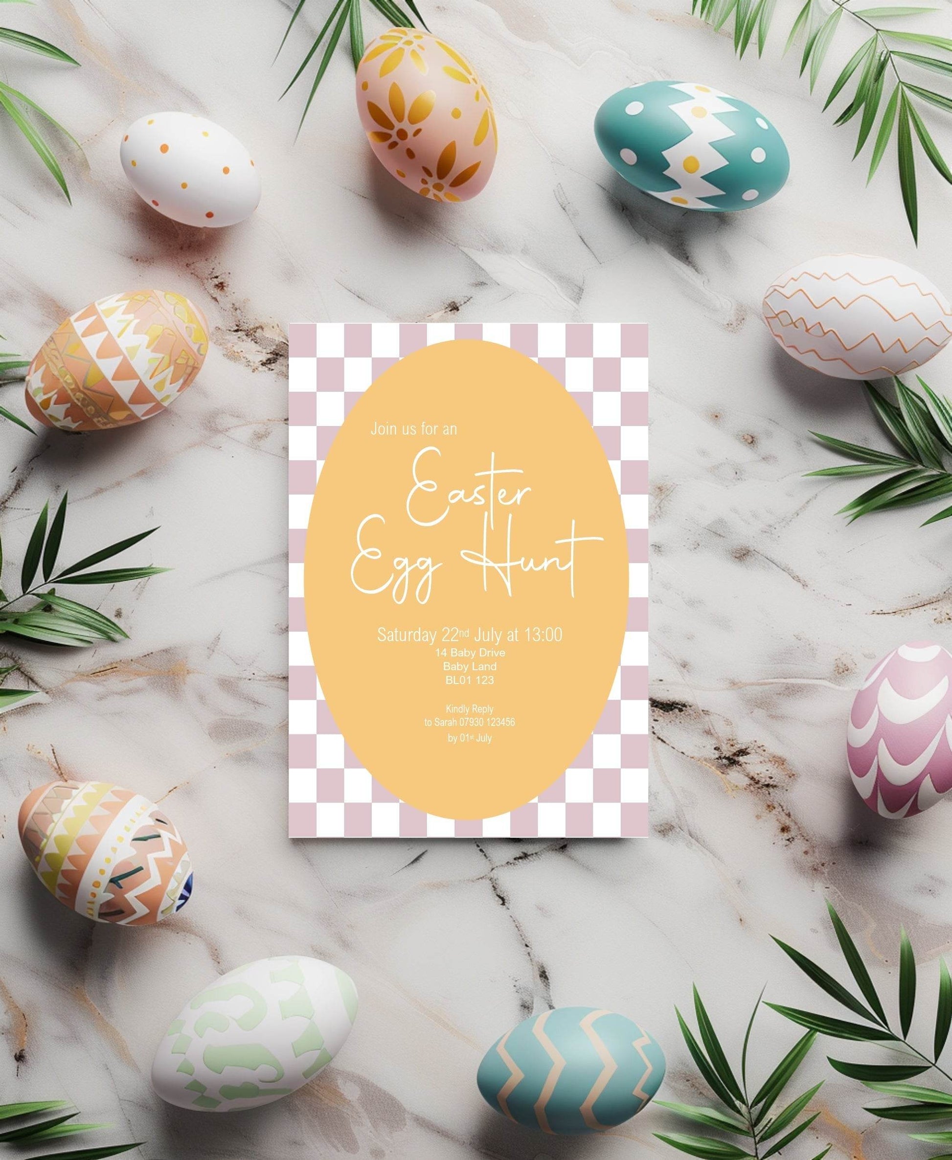 Pastel Checkerboard Easter Egg Hunt Invitations & Envelopes | Pack of 10
