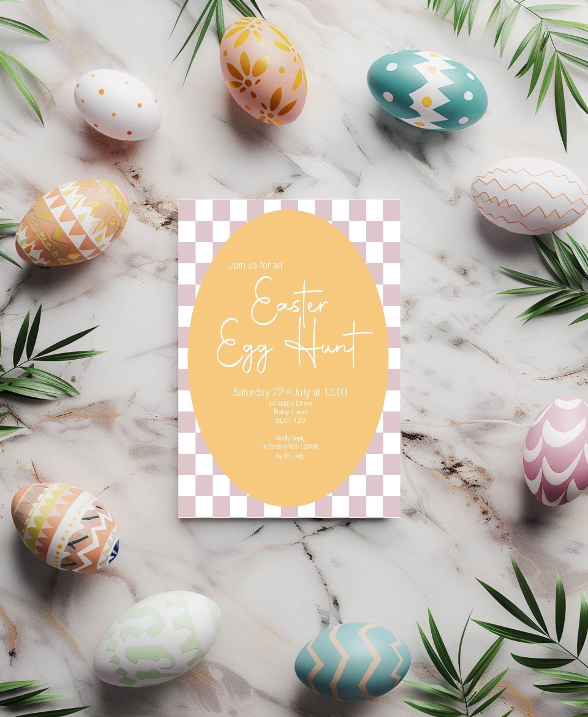 Pastel Checkerboard Easter Egg Hunt Invitations & Envelopes | Pack of 10 - Larosier Prints