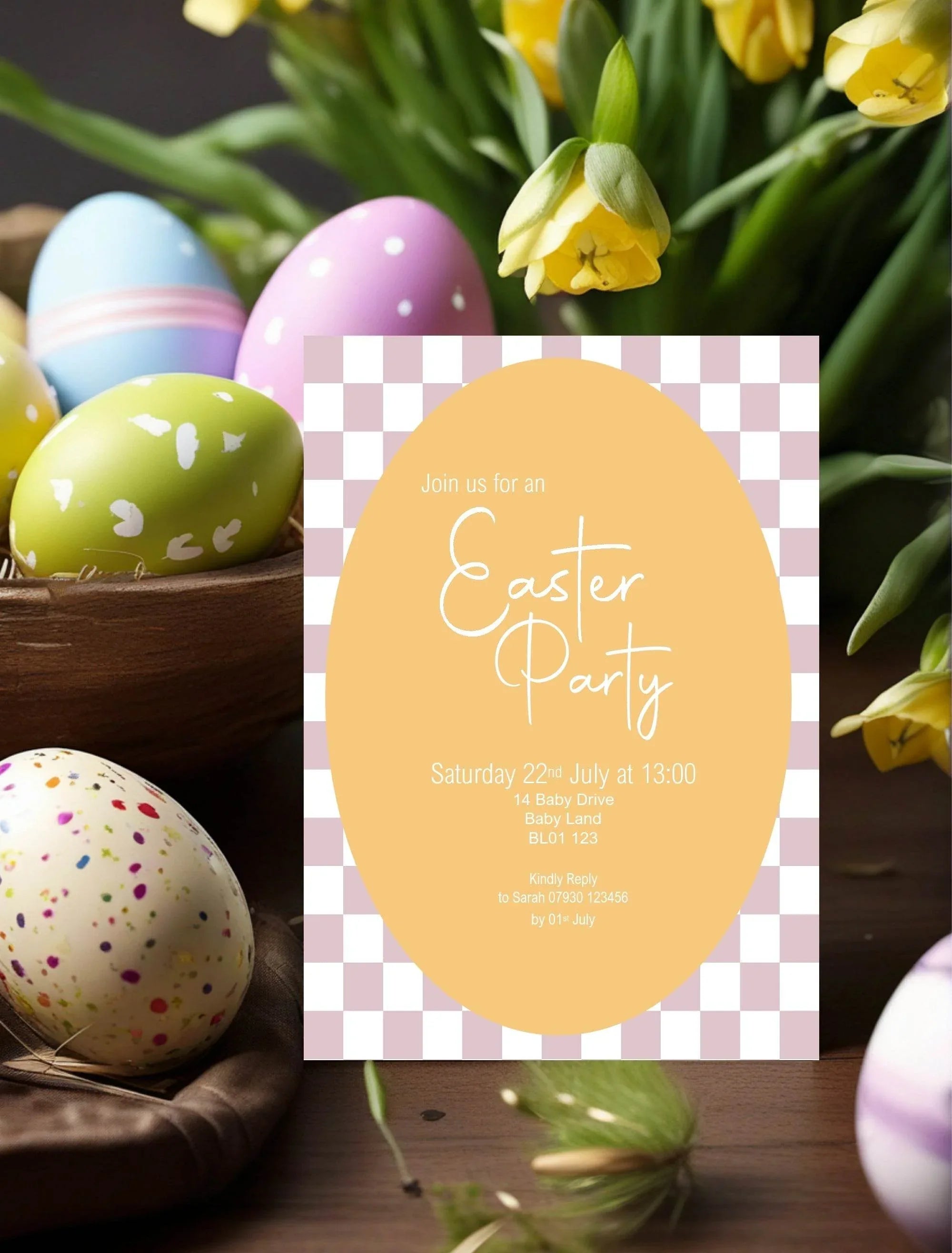 Pastel Checkerboard Easter Party Invitations & Envelopes | Pack of 10 - Larosier Prints