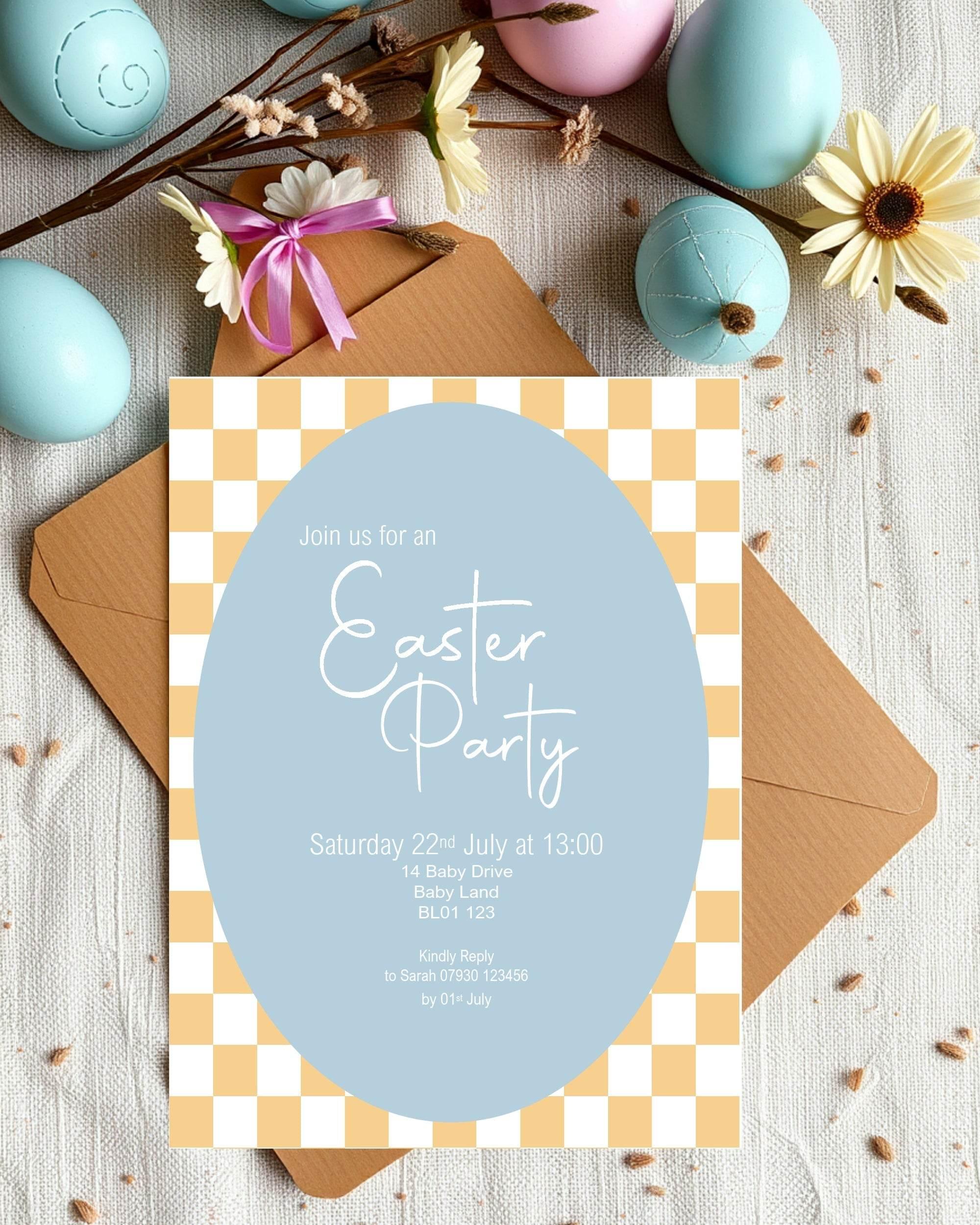Pastel Checkerboard Easter Party Invitations & Envelopes | Pack of 10 - Larosier Prints