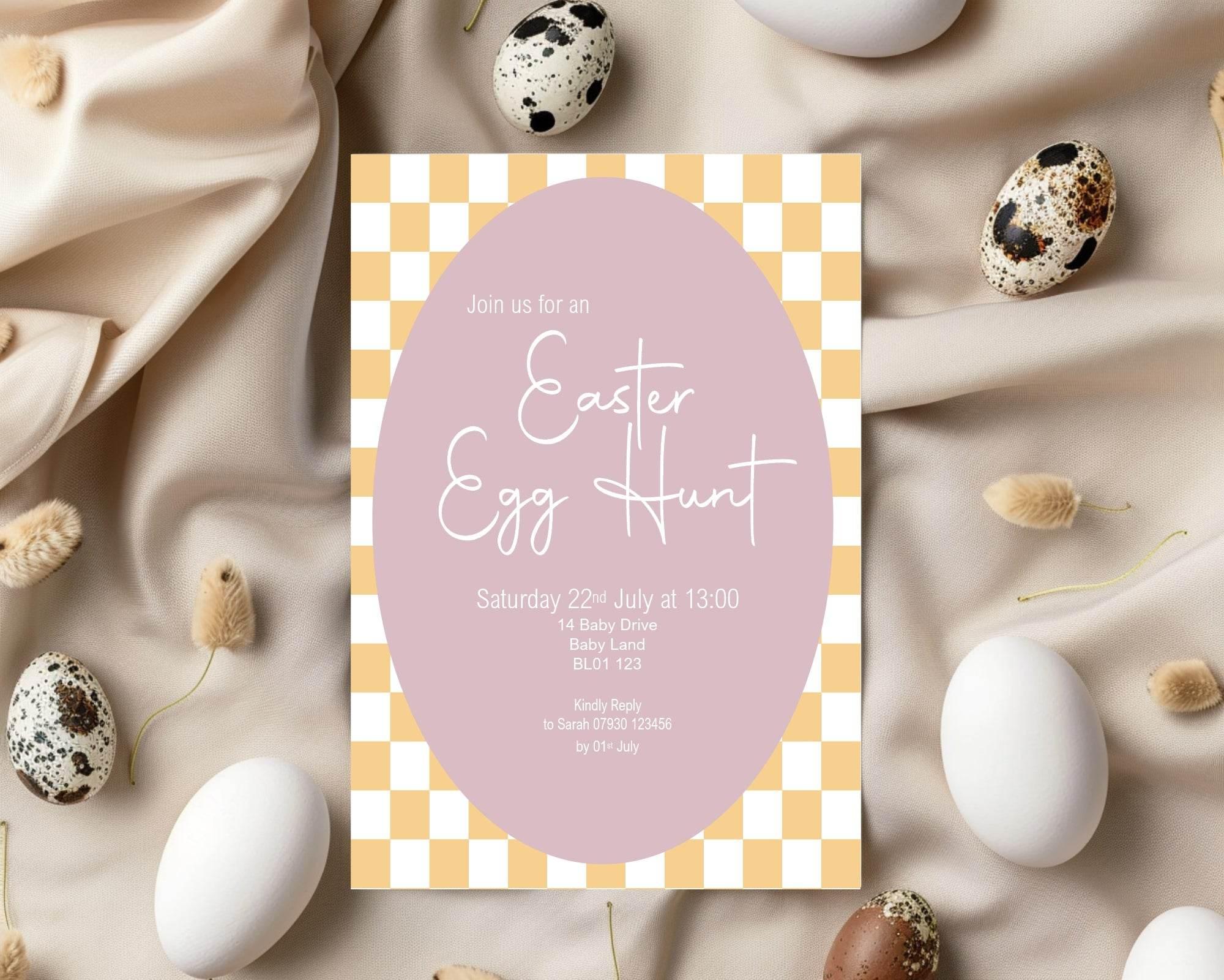 Pastel Checkerboard Easter Egg Hunt Invitations & Envelopes | Pack of 10 - Larosier Prints