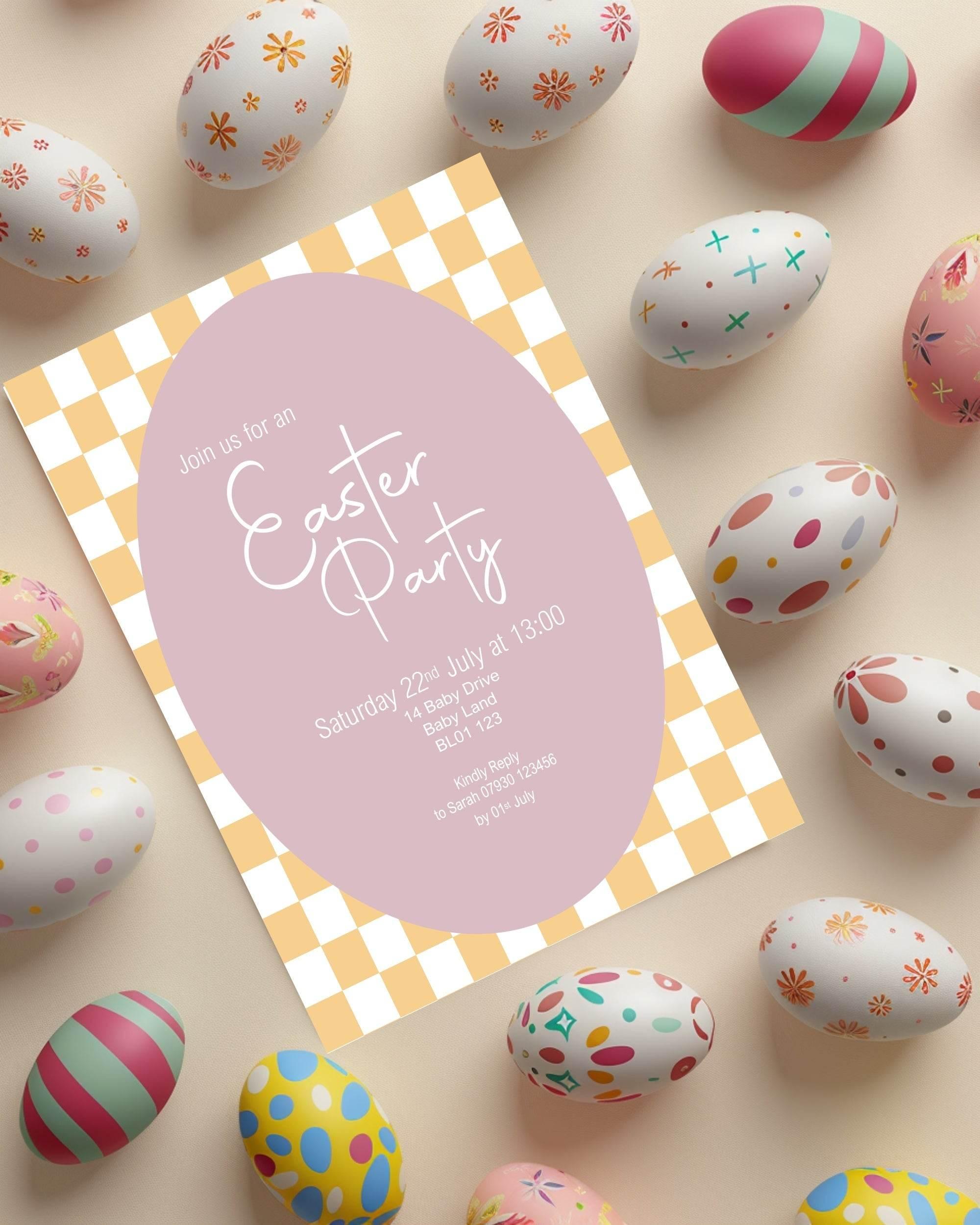 Pastel Checkerboard Easter Party Invitations & Envelopes | Pack of 10 - Larosier Prints