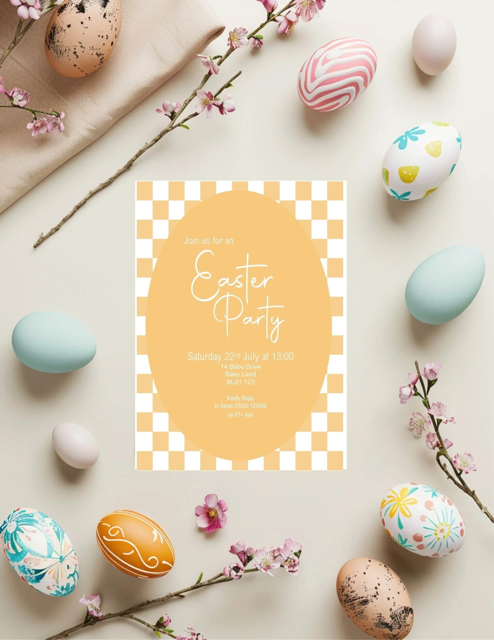 Pastel Checkerboard Easter Party Invitations & Envelopes | Pack of 10 - Larosier Prints