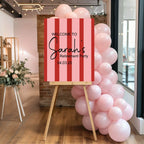 Red & Pink Stripe Welcome Retirement Party Sign - Larosier Prints