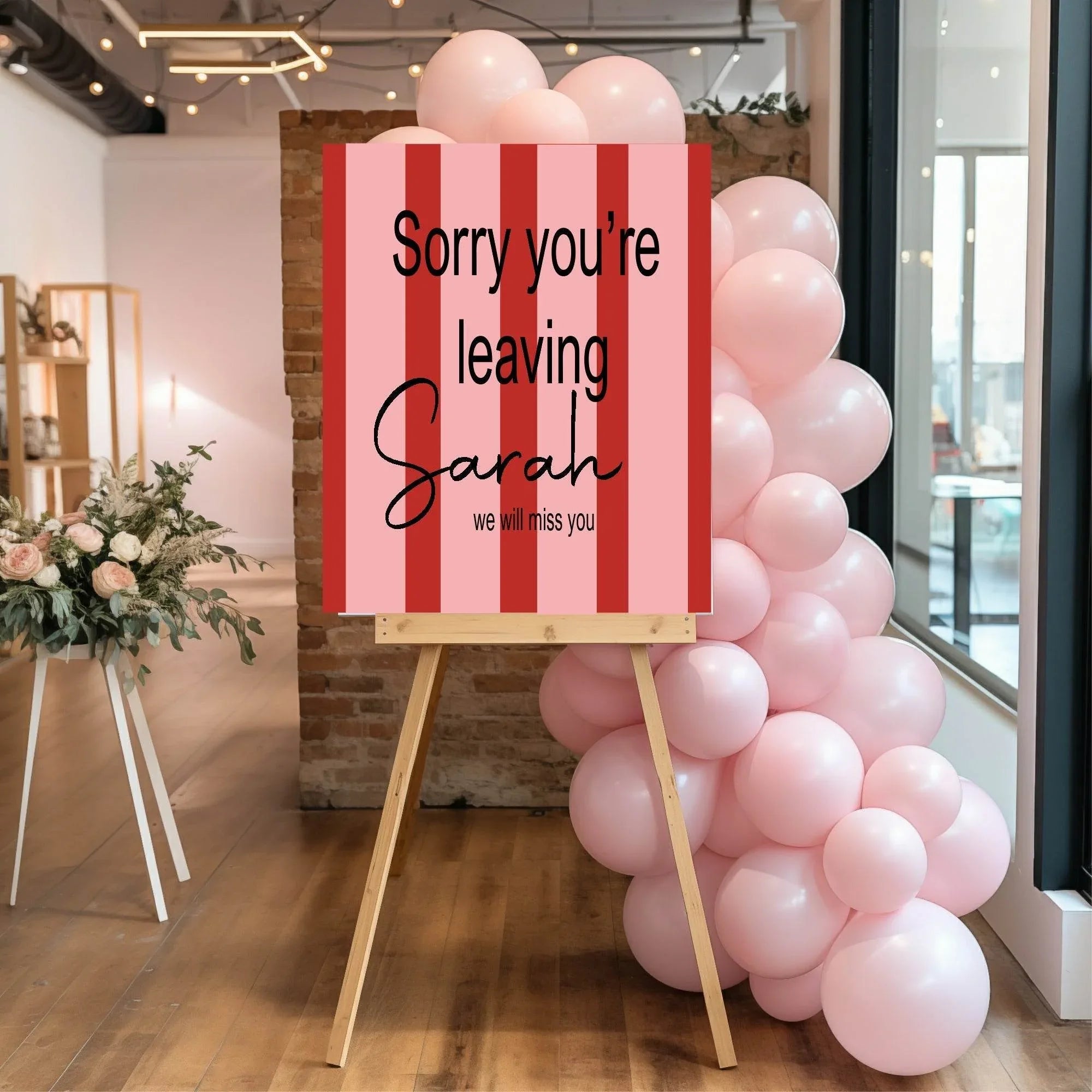 Red & Pink Stripe Sorry You're Leaving Party Sign - Larosier Prints