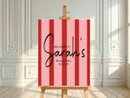 Red & Pink Stripe Welcome Divorce Party Sign - Larosier Prints