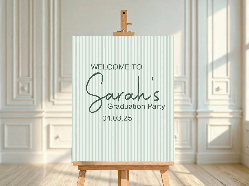 Sage Green Stripe Graduation Party Sign - Larosier Prints