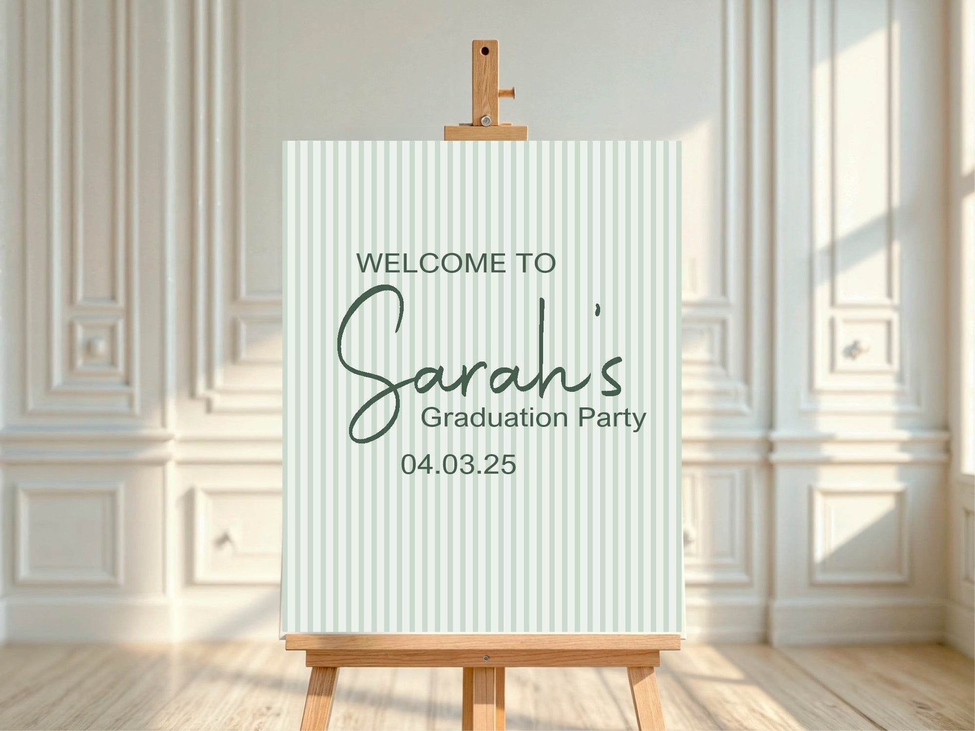 Sage Green Stripe Graduation Party Sign